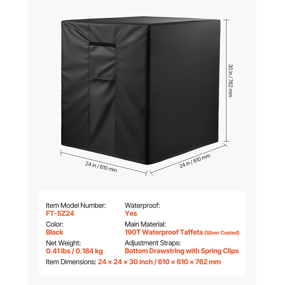 Air Conditioner Cover, 24 x 24 x 30 inch Ac Cover for Air Conditioning Unit, Three-Layer, Waterproof Polyester Fabric, Mesh Ventilation, Universal Defender for Outdoor Outside Ac Unit, Black