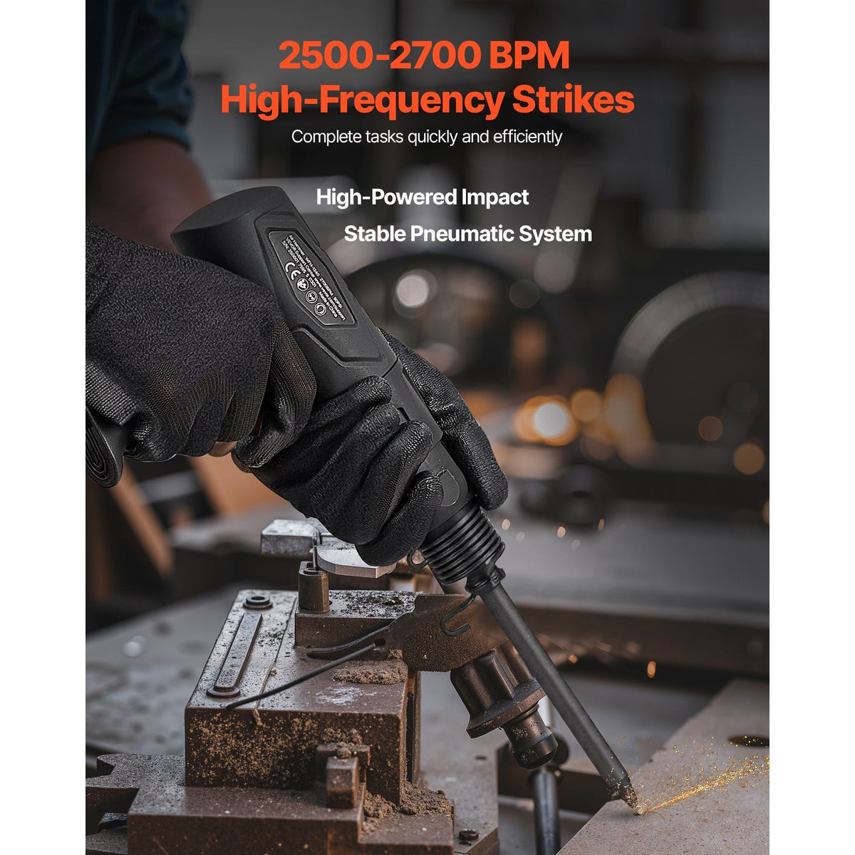 Air Hammer, 2500-2700BPM Pneumatic Hammer with 2.76-inch Stroke & 4PCS 6.7" Long Barrel Chisels, Pistol-Grip Compact Air Chisel Pneumatic Shovel Tool for Cutting Scraping Demolishing