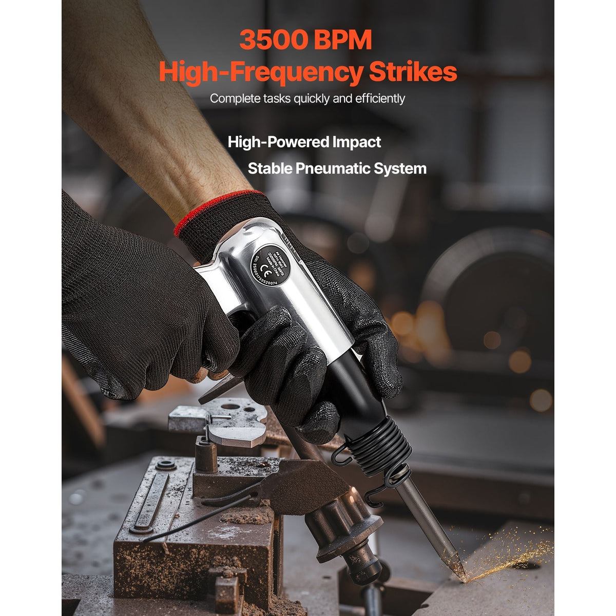 Air Hammer, 3500BPM Pneumatic Hammer with 2.76 inch Stroke & 4PCS Chisels Round Shank, Pistol-Grip Compact Air Chisel Pneumatic Shovel Tool for Cutting Punching Scraping