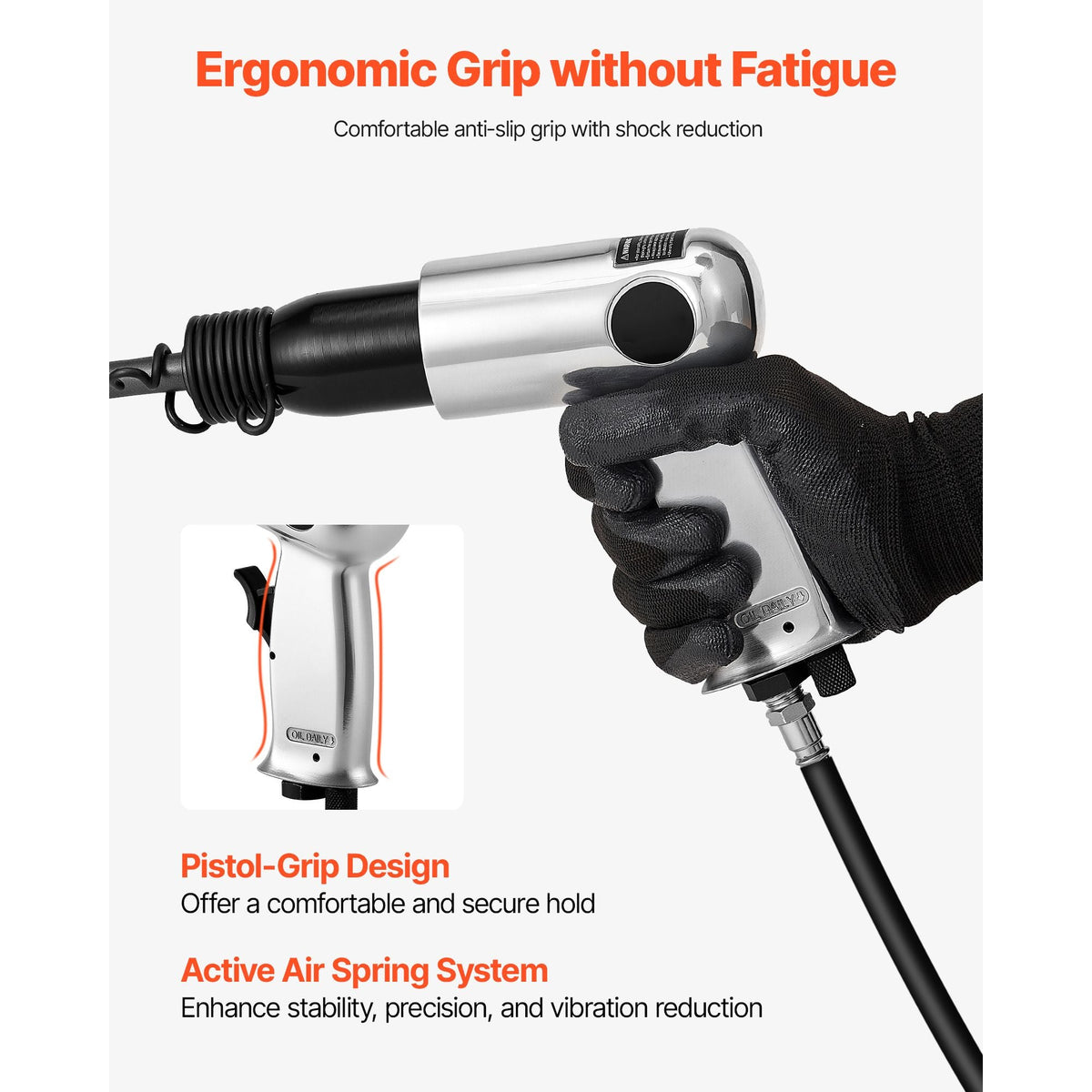 Air Hammer, 3500BPM Pneumatic Hammer with 2.76 inch Stroke & 4PCS Chisels Round Shank, Pistol-Grip Compact Air Chisel Pneumatic Shovel Tool for Cutting Punching Scraping