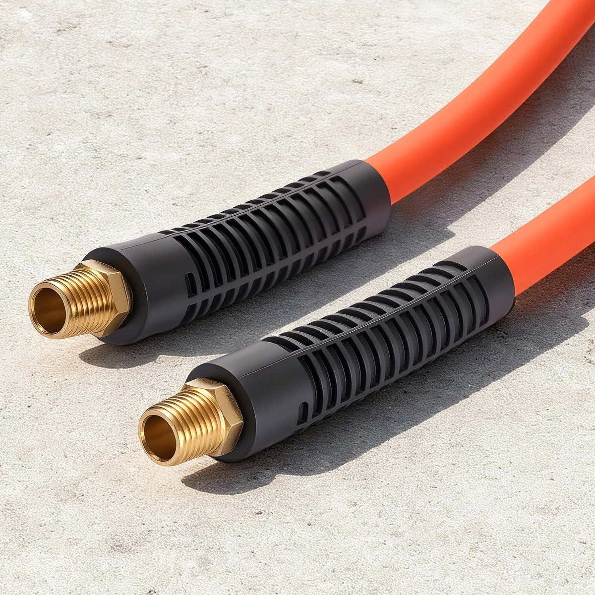 Air Hose, 1/4" x 100ft Hybrid Air Hose, Lightweight, Kink Resistant, Pneumatic Hoses with 1/4 inch Solid Brass Male Fitting, Three-Layer Hybrid Material, 300 PSI, All-Weather Flexibility, Orange