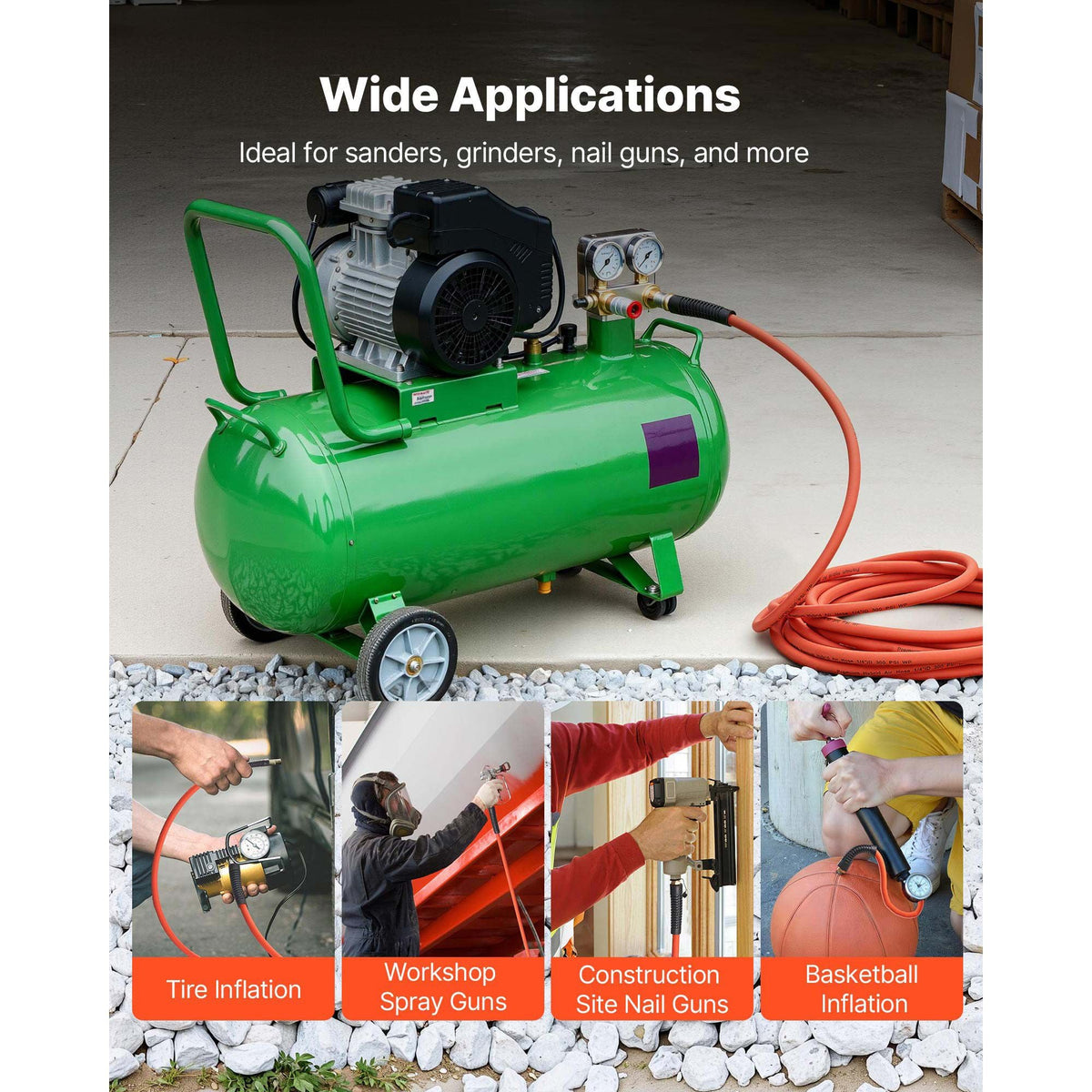 Air Hose, 1/4" x 100ft Hybrid Air Hose, Lightweight, Kink Resistant, Pneumatic Hoses with 1/4 inch Solid Brass Male Fitting, Three-Layer Hybrid Material, 300 PSI, All-Weather Flexibility, Orange
