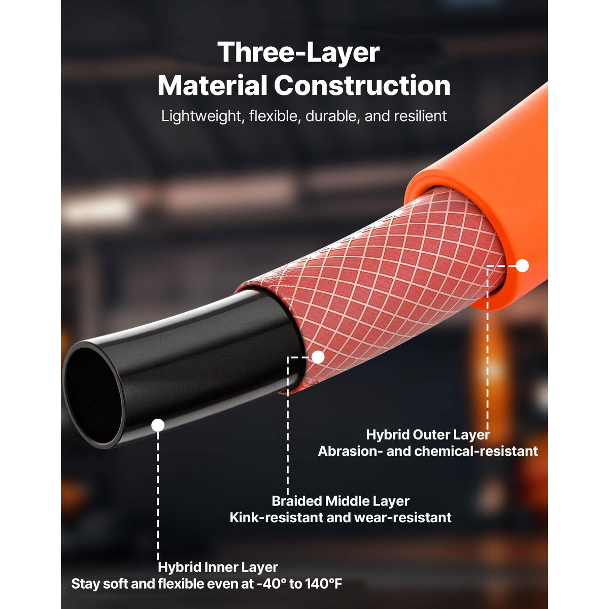 Air Hose, 1/4" x 250ft Hybrid Air Hose, Lightweight, Kink Resistant, Pneumatic Hoses with Three-Layer Hybrid Material for Auto, Home & Building, 300 PSI, All-Weather Flexibility, Orange