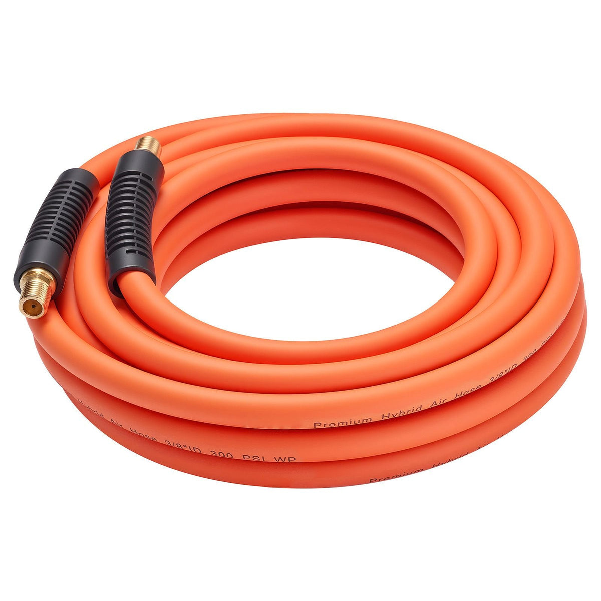 Air Hose, 3/8'' x 25ft Hybrid Air Hose, Lightweight, Kink Resistant, Pneumatic Hoses with 1/4 inch Solid Brass Male Fitting, Three-Layer Hybrid Material, 300 PSI, All-Weather Flexibility, Orange