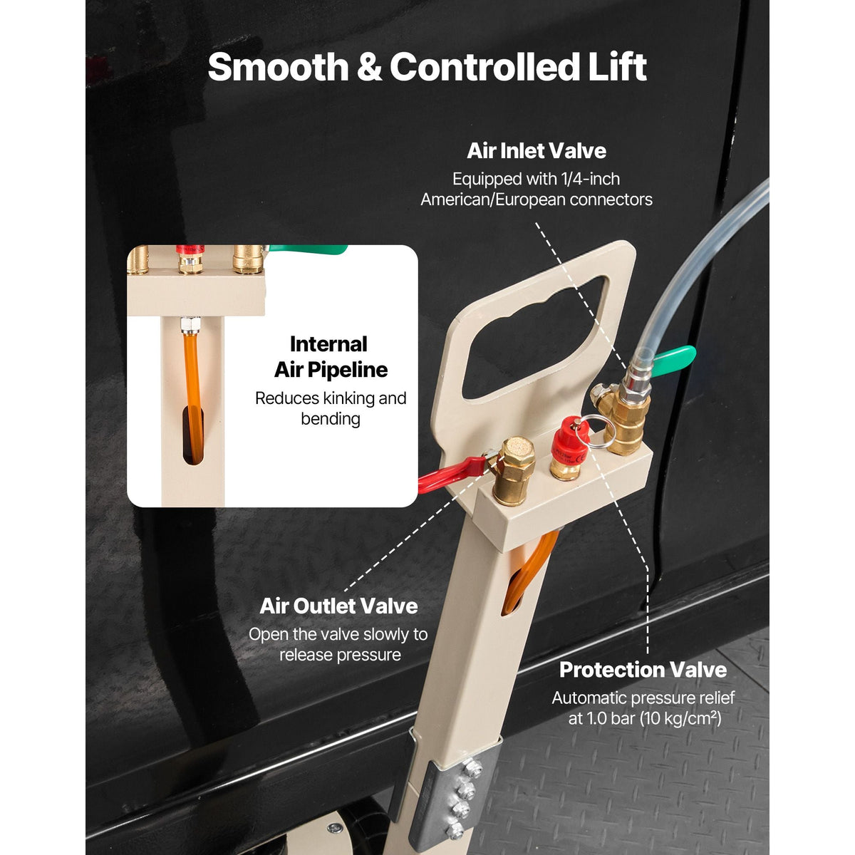 Air Jack, 3 Ton/6613 lbs Triple Bag Air Jack, Airbag with Six Steel Pipes, Lift Up to 17.7 inch/450 mm, 1-6 s Fast Lifting Pneumatic with Adjustable Long Handle for Car, SUV, Pickup Truck Repair