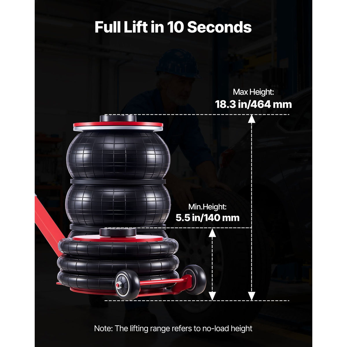 Air Jack, 5 Ton/11023 lbs Triple Bag Air Jack, Airbag with Six Steel Pipes, Lift Up to 18.3 inch/464 mm, 4-10 s Fast Lifting Pneumatic with Adjustable Long Handle for Cars, SUVs, Pickup Trucks