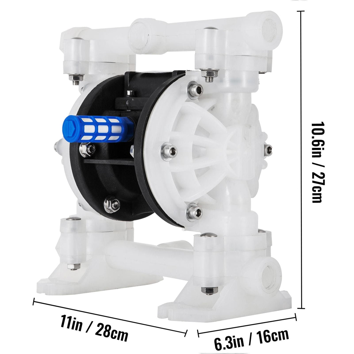 Air-Operated Double Diaphragm Pump, 1/2 in Inlet & Outlet, Polypropylene Body, 8.8 GPM & Max 120PSI, PTFE Diaphragm Pneumatic Transfer Pump for Petroleum, Diesel, Oil & Low Viscosity Fluids