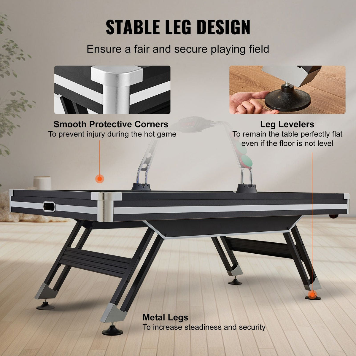 Air-Powered Hockey Table, 89" Indoor Hockey Table for Kids and Adults, LED Sports Hockey Game with 2 Pucks, 2 Pushers, and Electronic Score System, Arcade Gaming Set for Game Room Family Home