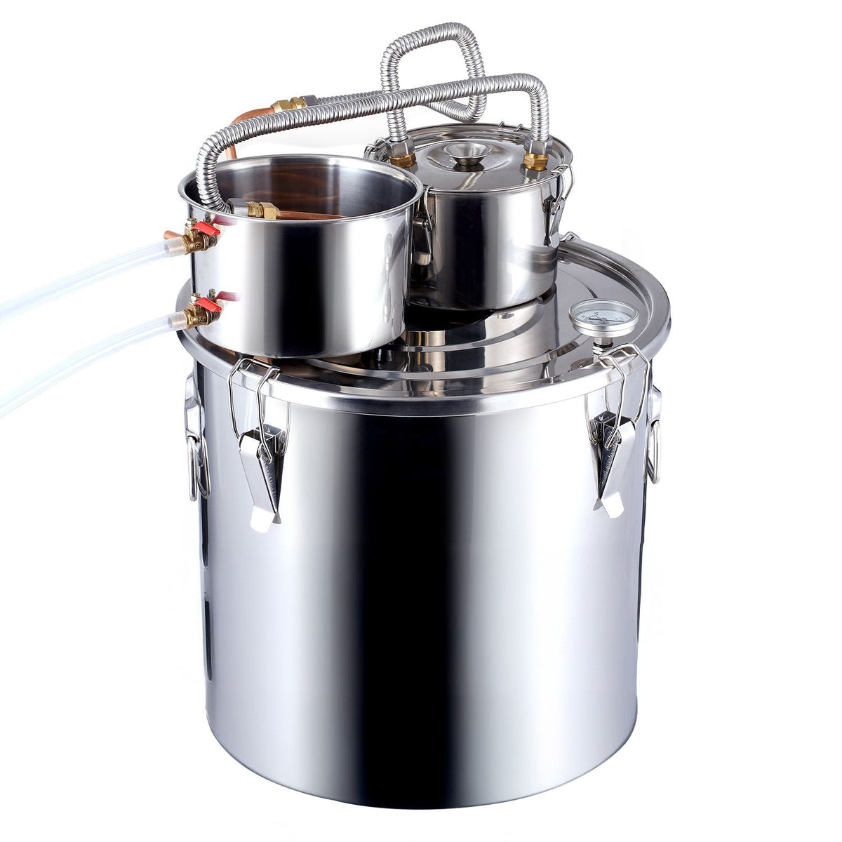 Alcohol Still, 13.2 Gal / 50 L Stainless Steel Water Alcohol Distiller with Copper Coil for Fast Cooling, Dual Condenser Distiller Kit with Secondary Distillation, for Wine Whisky Brandy, Silver