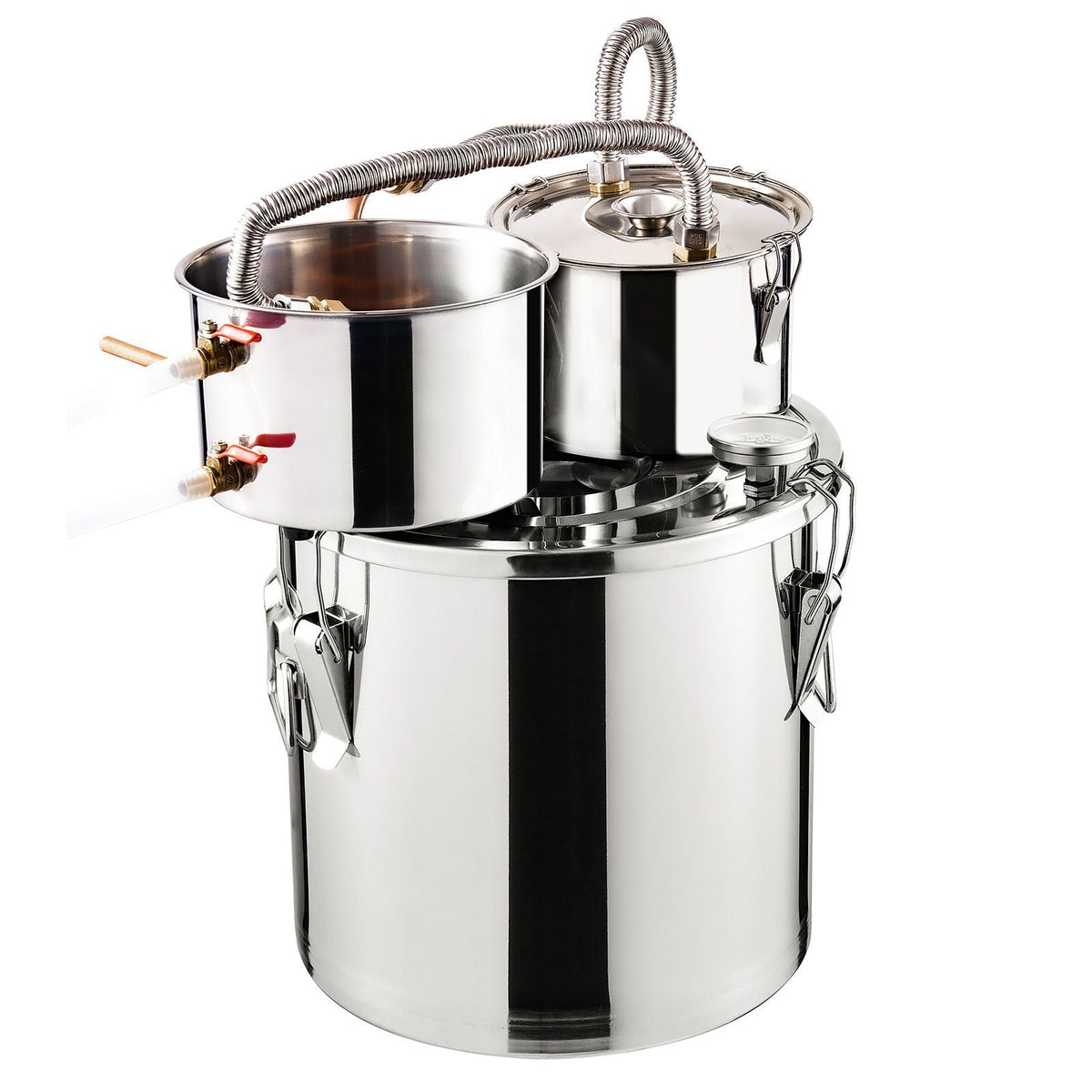 Alcohol Still, 5 Gal / 19 L Stainless Steel Water Alcohol Distiller with Copper Coil for Fast Cooling, Dual Condenser Distiller Kit with Secondary Distillation, for Wine Whisky Brandy, Silver