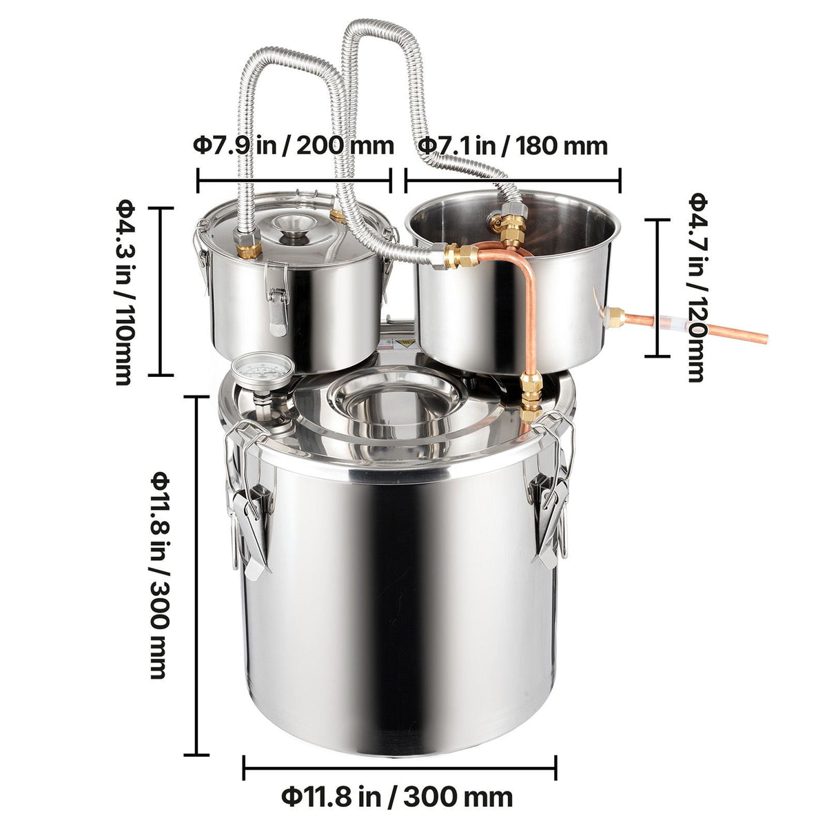 Alcohol Still, 5 Gal / 19 L Stainless Steel Water Alcohol Distiller with Copper Coil for Fast Cooling, Dual Condenser Distiller Kit with Secondary Distillation, for Wine Whisky Brandy, Silver