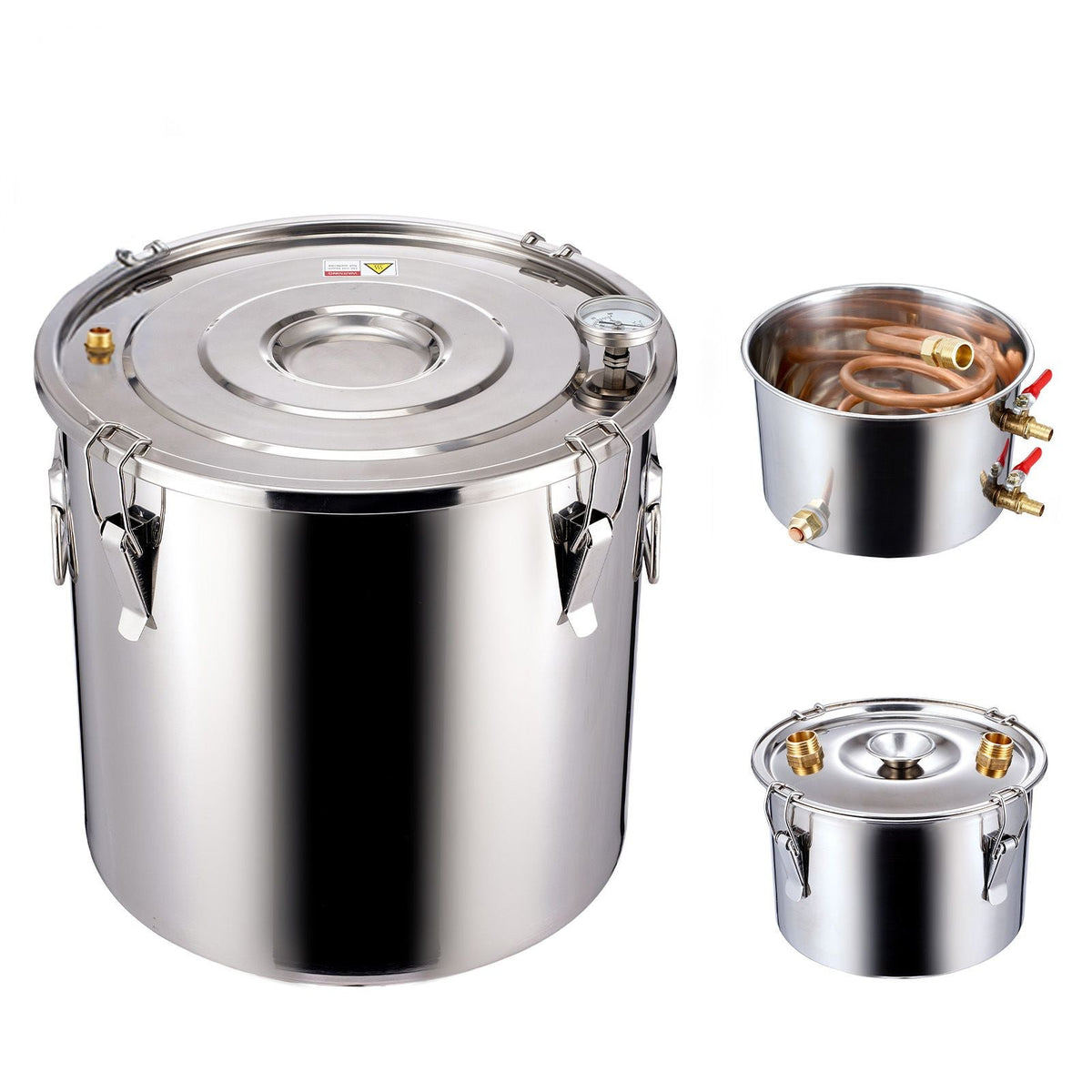 Alcohol Still, 5 Gal / 19 L Stainless Steel Water Alcohol Distiller with Copper Coil for Fast Cooling, Dual Condenser Distiller Kit with Secondary Distillation, for Wine Whisky Brandy, Silver