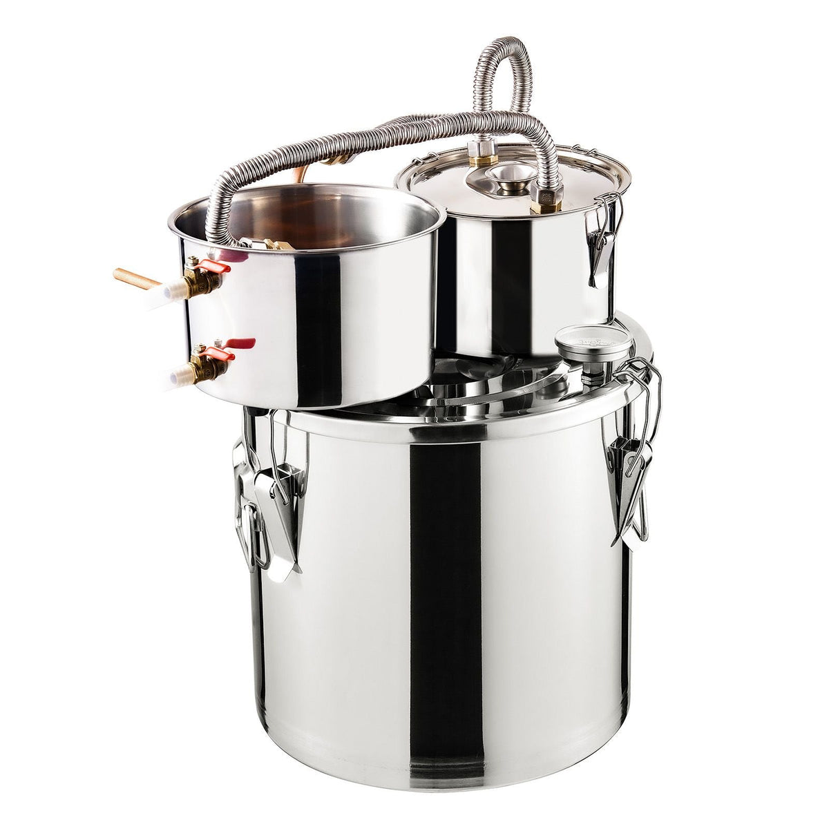 Alcohol Still, 5 Gal / 19 L Stainless Steel Water Alcohol Distiller with Copper Coil for Fast Cooling, Dual Condenser Distiller Kit with Secondary Distillation, for Wine Whisky Brandy, Silver