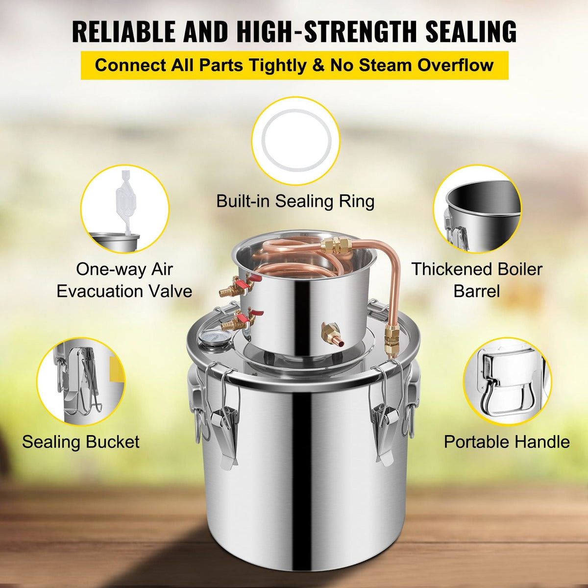 Alcohol Still 5Gal/21L, Alcohol Distiller with Circulating Pump, Alcohol Still Copper Tube, Whiskey Distilling Kit with Build-In Thermometer, Whiskey Making Kit for DIY Alcohol, Stainless Steel