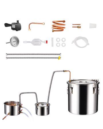 Alcohol Still, 8 Gal / 30 L Stainless Steel Water Alcohol Distiller with Copper Coil for Fast Cooling, Dual Condenser Distiller Kit with Secondary Distillation, for Wine Whisky Brandy, Silver