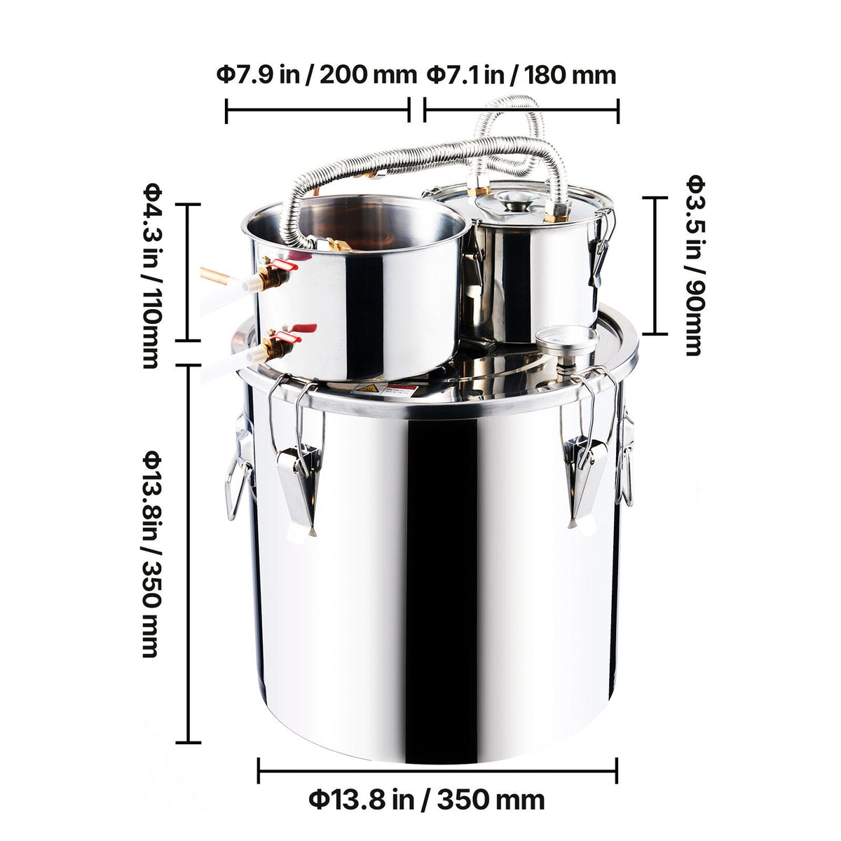 Alcohol Still, 8 Gal / 30 L Stainless Steel Water Alcohol Distiller with Copper Coil for Fast Cooling, Dual Condenser Distiller Kit with Secondary Distillation, for Wine Whisky Brandy, Silver