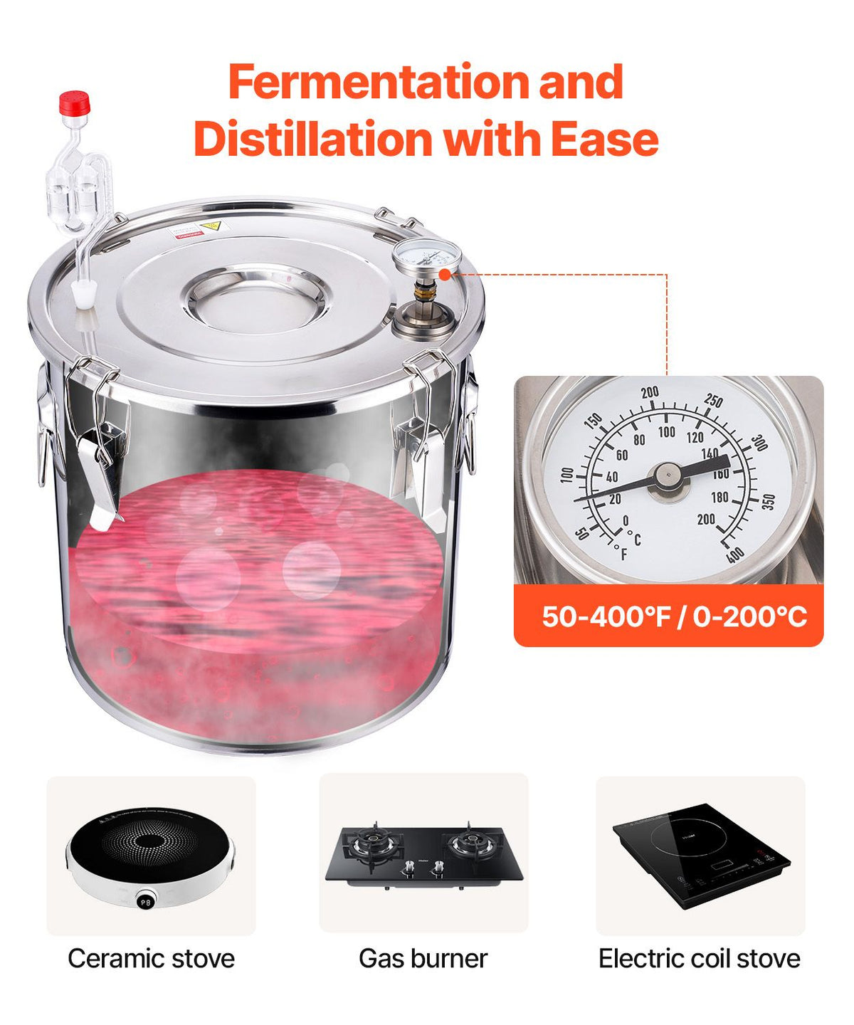 Alcohol Still, 8 Gal / 30 L Stainless Steel Water Alcohol Distiller with Copper Coil for Fast Cooling, Dual Condenser Distiller Kit with Secondary Distillation, for Wine Whisky Brandy, Silver