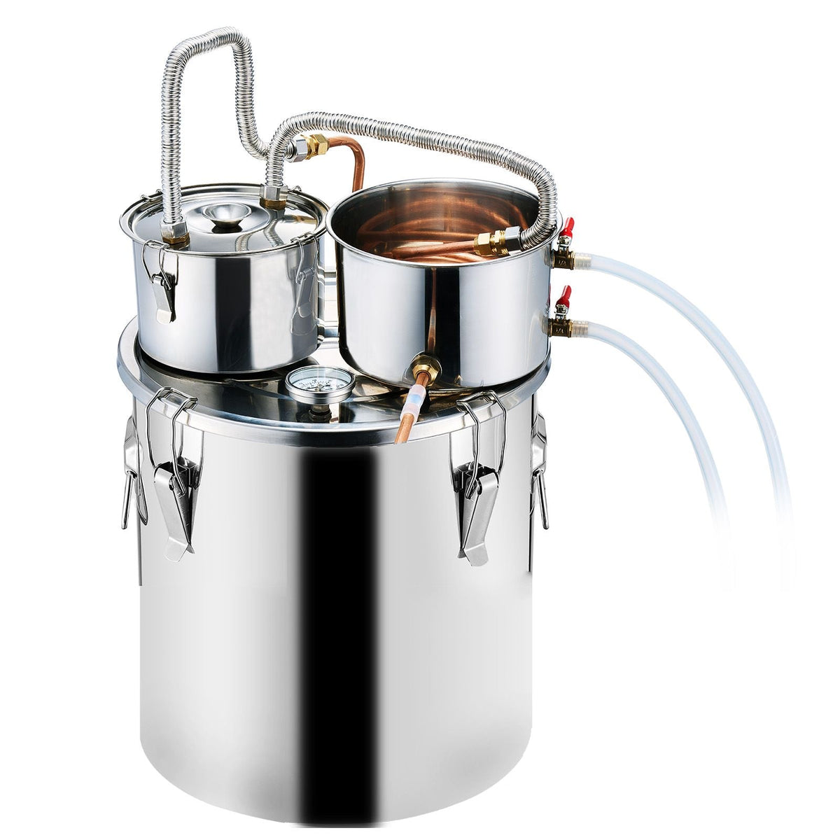 Alcohol Still, 8 Gal / 30 L Stainless Steel Water Alcohol Distiller with Copper Coil for Fast Cooling, Dual Condenser Distiller Kit with Secondary Distillation, for Wine Whisky Brandy, Silver