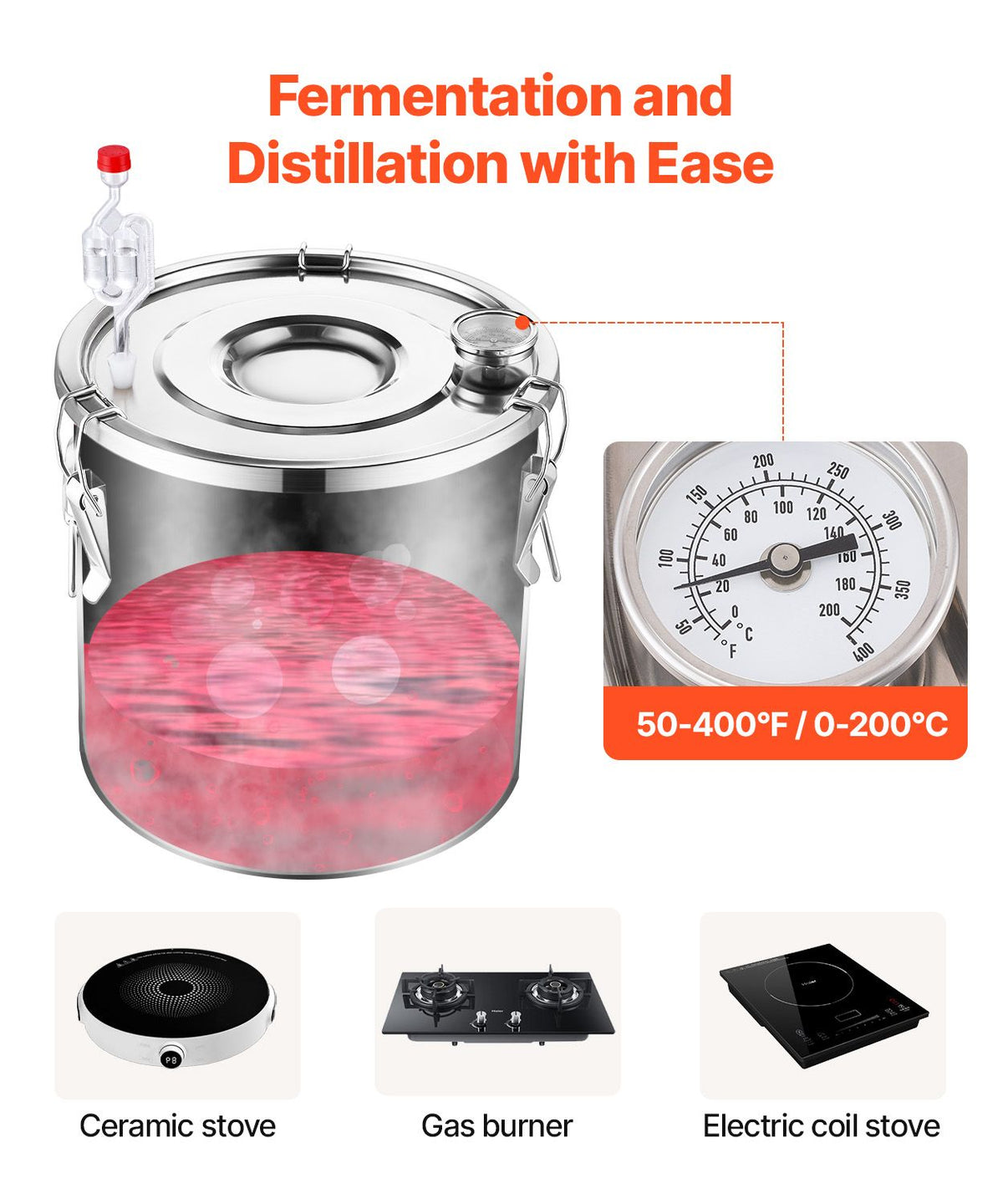 Alcohol Still, 8 Gal / 30 L Stainless Steel Water Alcohol Distiller with Copper Coil, Home Brewing Refining Fermentation Kit with Thermometer & Pump, for Wine Whisky Brandy, Silver