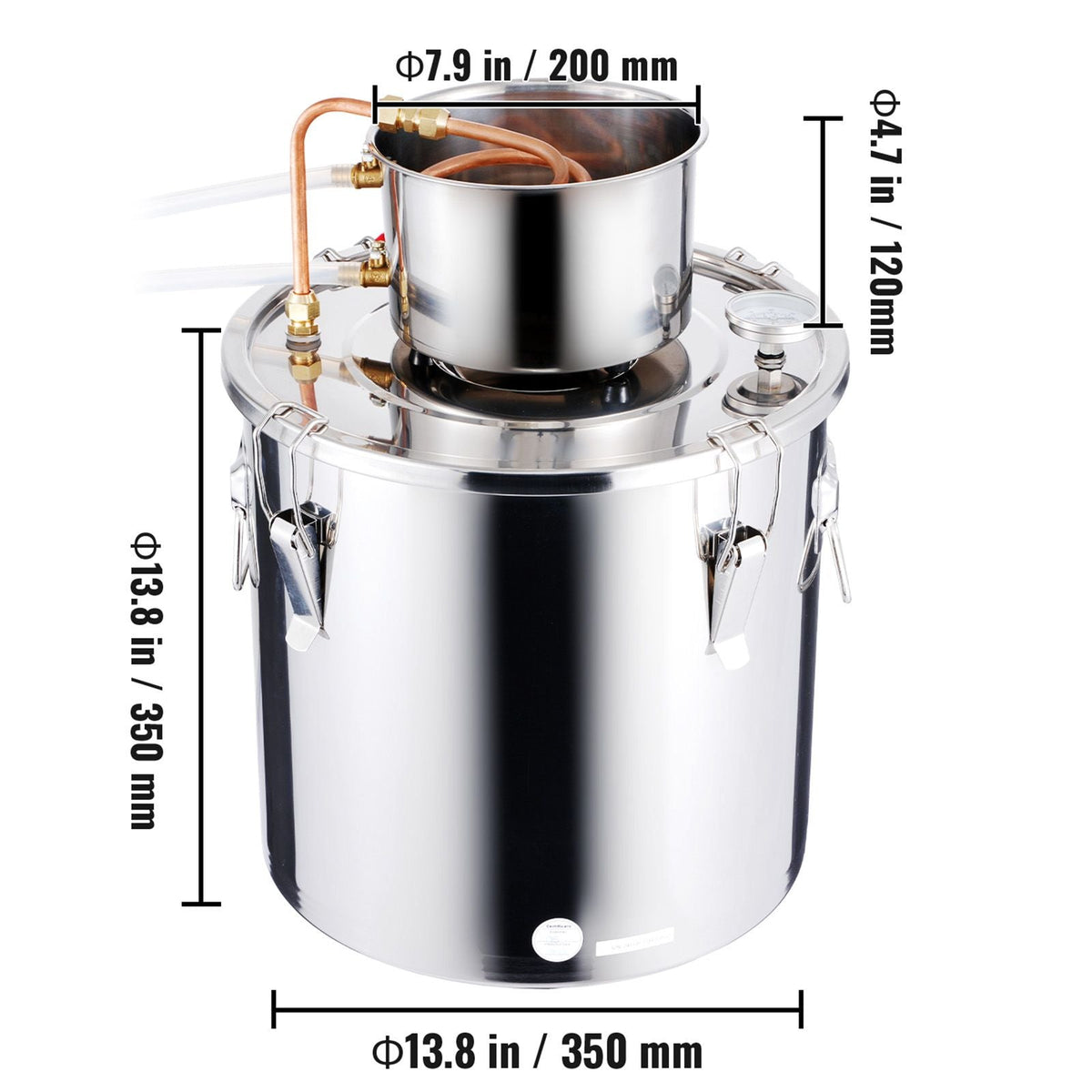 Alcohol Still, 8 Gal / 30 L Stainless Steel Water Alcohol Distiller with Copper Coil, Home Brewing Refining Fermentation Kit with Thermometer & Pump, for Wine Whisky Brandy, Silver