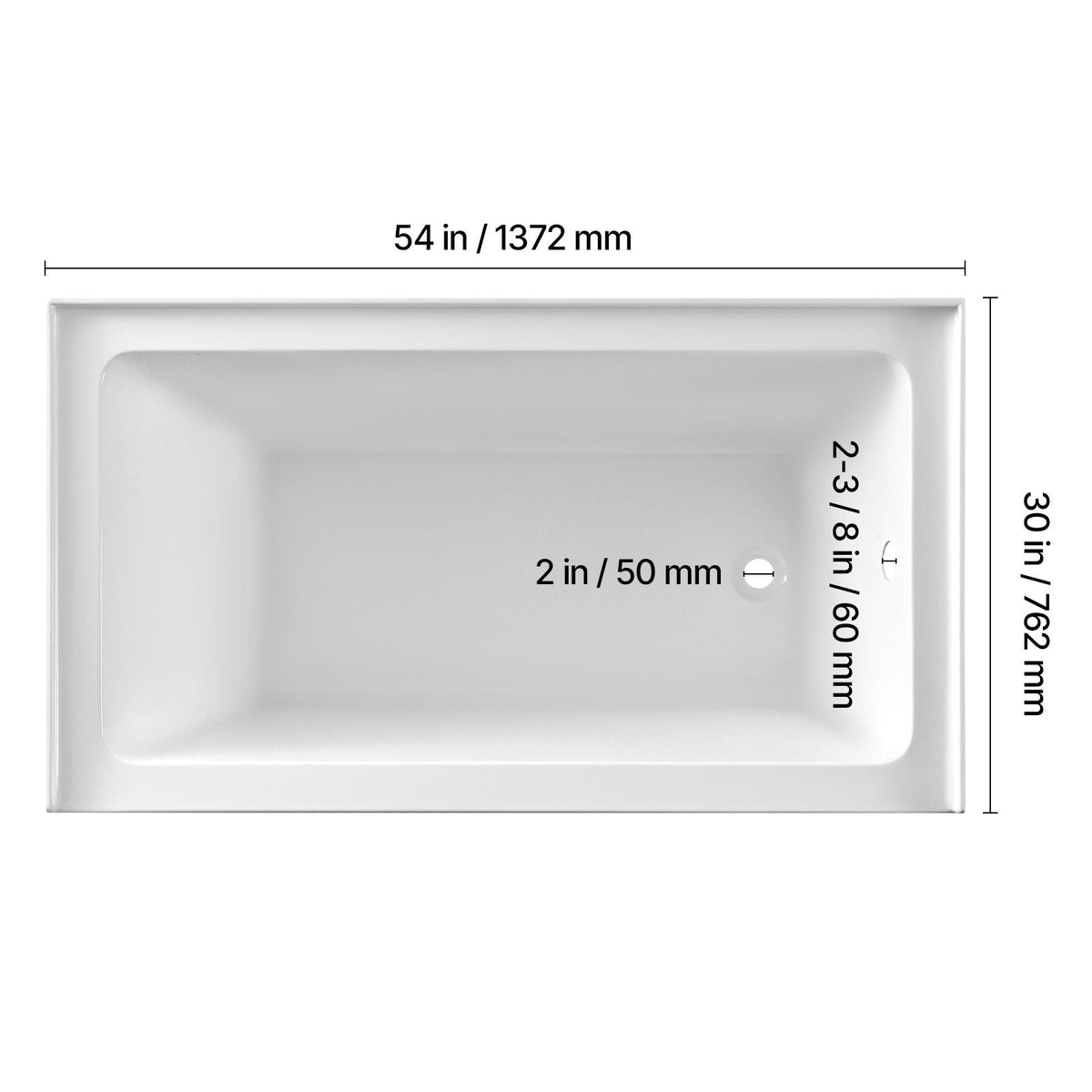 Alcove Bathtub, 54" x 30" Contemporary Alcove Acrylic Bathtub, Soaking Bath Tub with Right Hand Drain and Overflow Hole, Large Rectangular Deep Soak Tub for Bathroom with Integral Flange, White