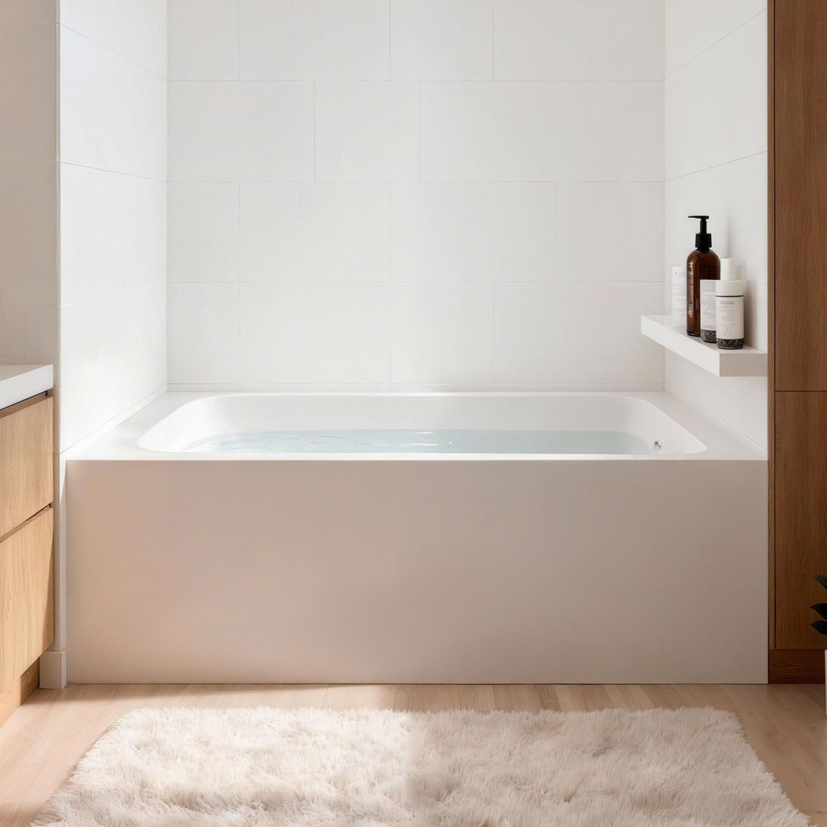 Alcove Bathtub, 60" x 30" Contemporary Alcove Acrylic Bathtub, Soaking Bath Tub with Right Hand Drain and Overflow Hole, Large Rectangular Deep Soak Tub for Bathroom with Integral Flange, White