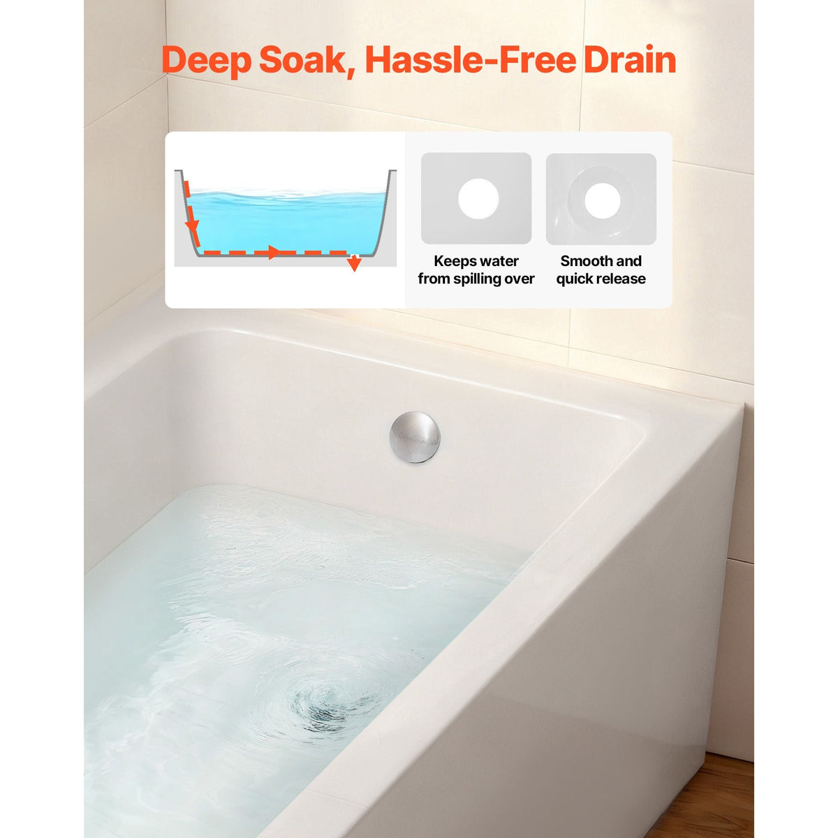 Alcove Bathtub, 60" x 30" Contemporary Alcove Acrylic Bathtub, Soaking Bath Tub with Right Hand Drain and Overflow Hole, Large Rectangular Deep Soak Tub for Bathroom with Integral Flange, White