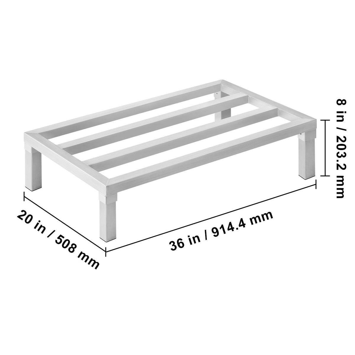 Aluminum Dunnage Rack, 36' x 20' Commercial Food Floor Rack, 8' Off the Floor, 1800 lbs Capacity All-Welded Aluminum Storage Rack, for Storage in Restaurants, Kitchens, Garages and Vehicles
