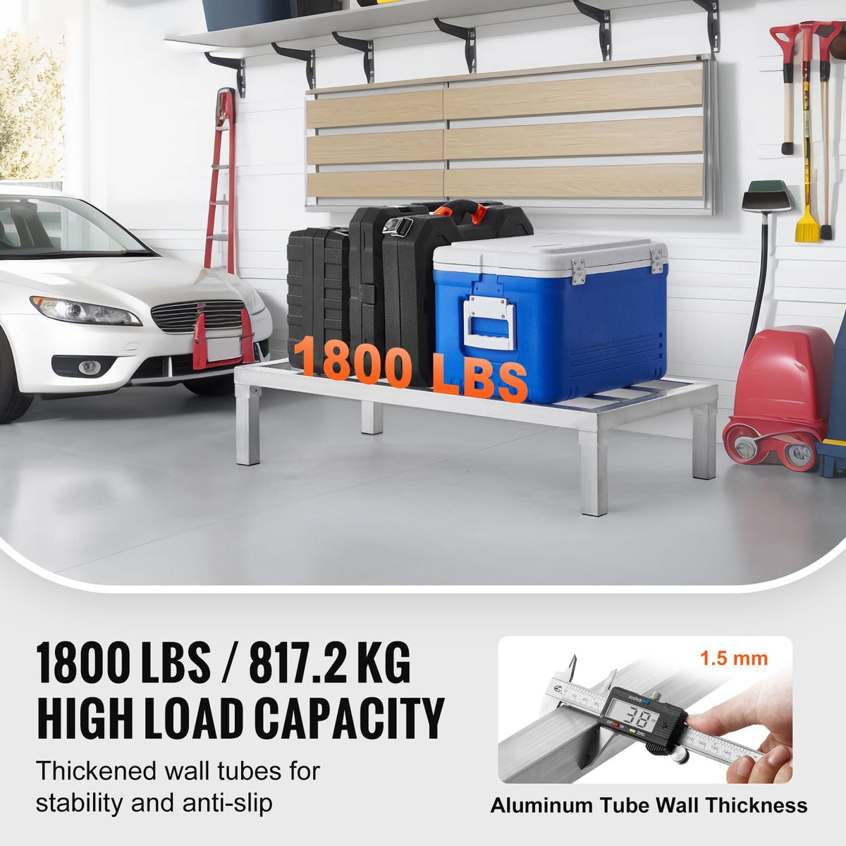 Aluminum Dunnage Rack, 36' x 20' Commercial Food Floor Rack, 8' Off the Floor, 1800 lbs Capacity All-Welded Aluminum Storage Rack, for Storage in Restaurants, Kitchens, Garages and Vehicles
