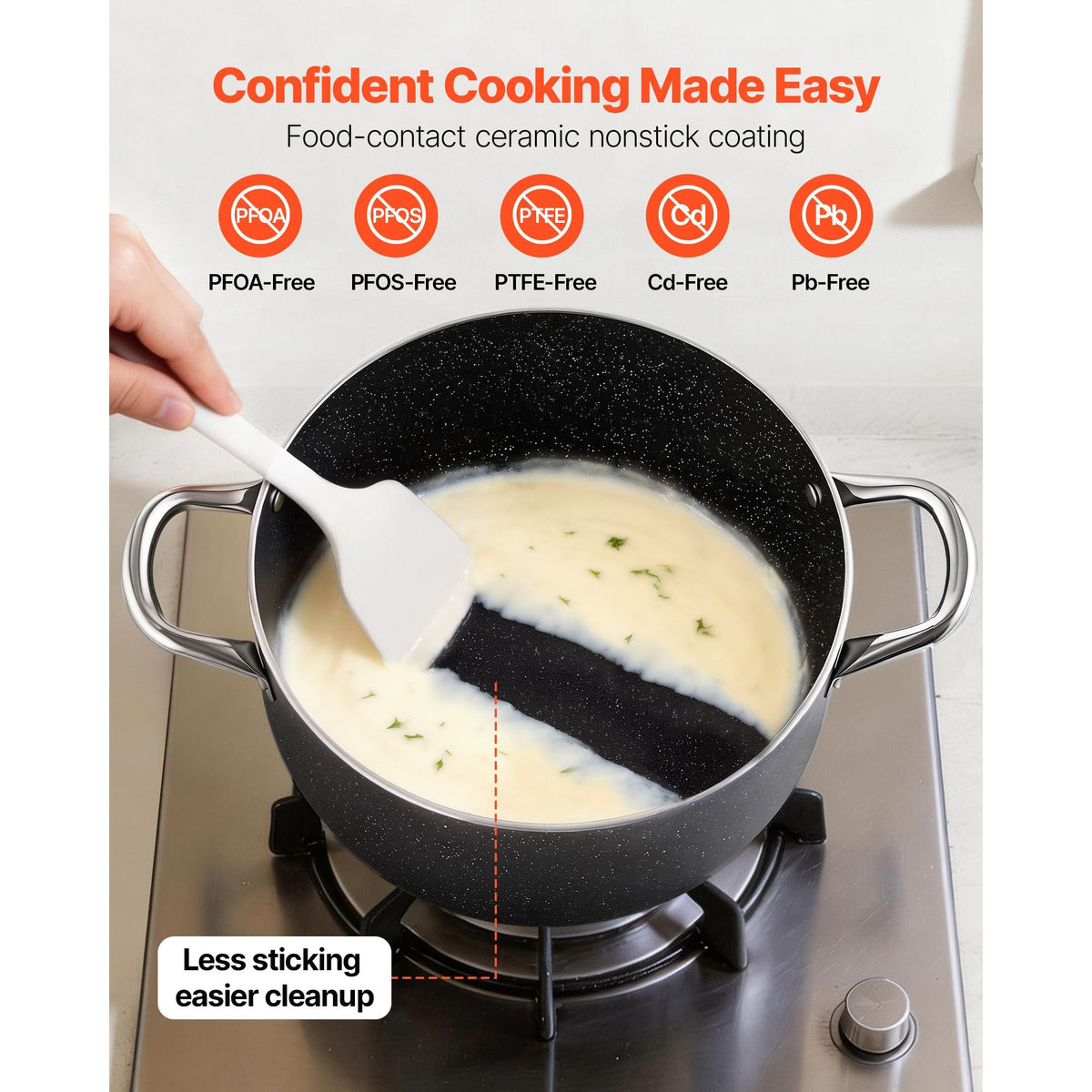 Aluminum Stock Pot, 8-Quart Nonstick Ceramic Coated Pot with Glass Lid, PFOA-Free, PFAS-Free, Compatible with Gas Stoves, Induction Cooktops, Electric Stoves, for Soups, Stews, and Pasta