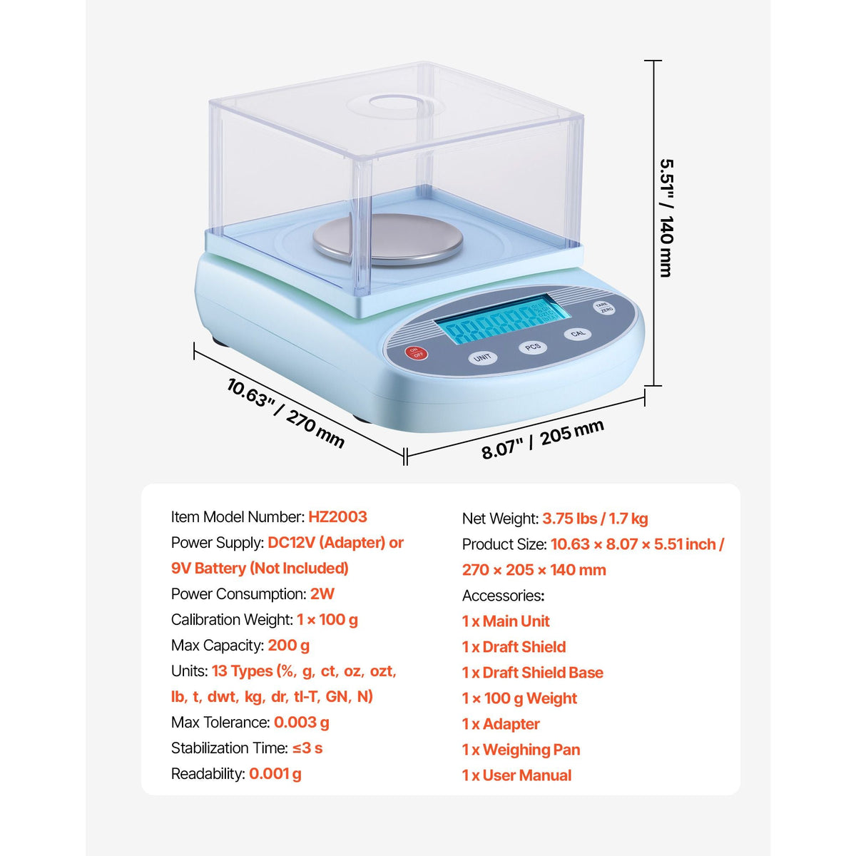 Analytical Balance, 200 g x 0.001 g, High Precision Accuracy Lab Scale, 13 Units Electronic Digital Analytical Balance with Glass Draft Shield and Weighing Pan, for Laboratory Jewelry Pharmacy