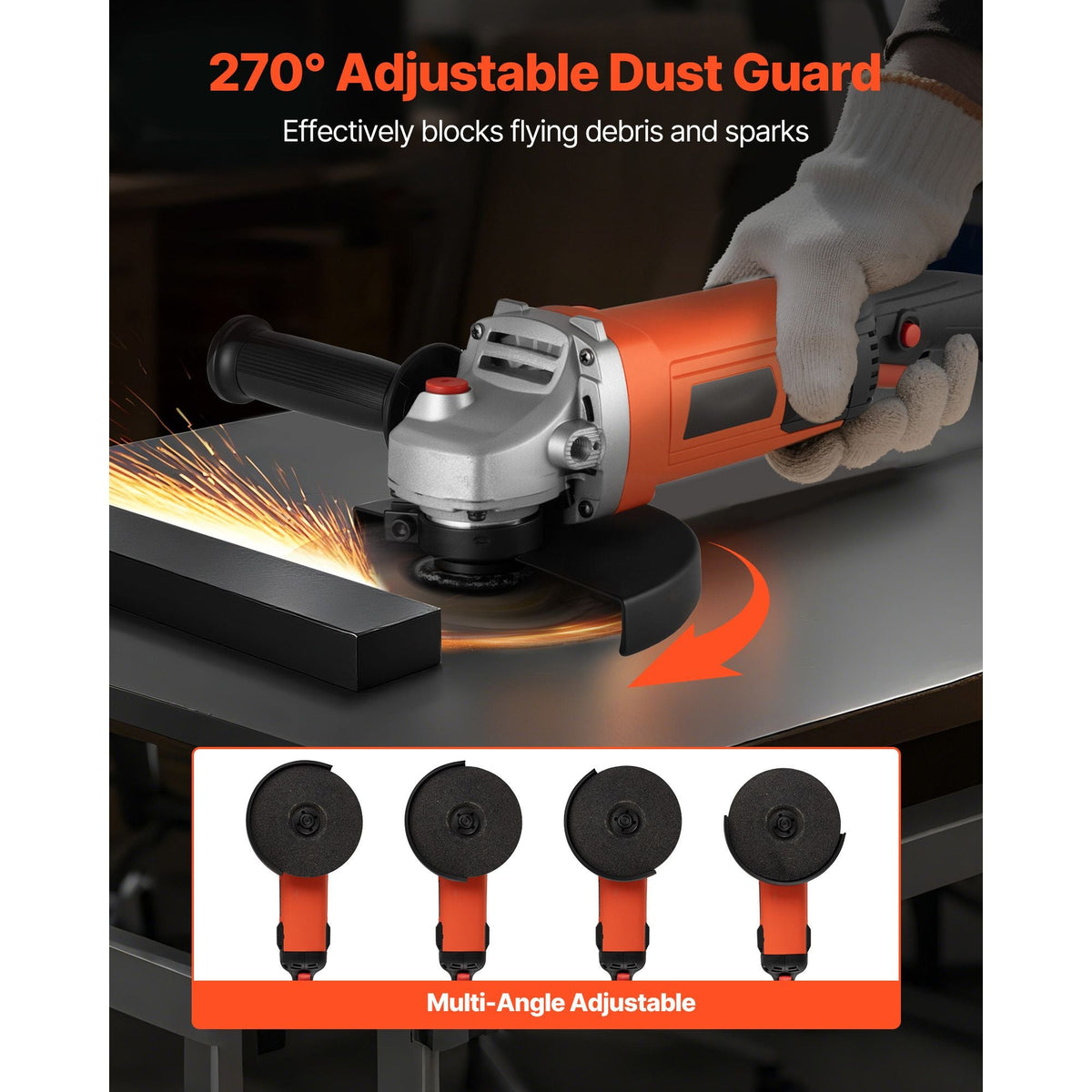 Angle Grinder, 7" Electric Grinder Power Tool, 13Amps 8500RPM High-Speed Corded Angle Grinders with 270° Adjustable Dust Guard for Metal Grinding, Cutting, Rust Removal (Disc Not Included)