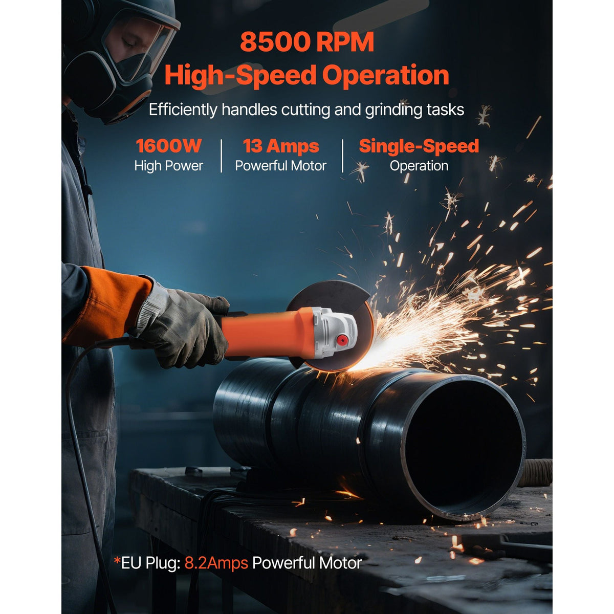 Angle Grinder, 7" Electric Grinder Power Tool, 13Amps 8500RPM High-Speed Corded Angle Grinders with 270° Adjustable Dust Guard for Metal Grinding, Cutting, Rust Removal (Disc Not Included)