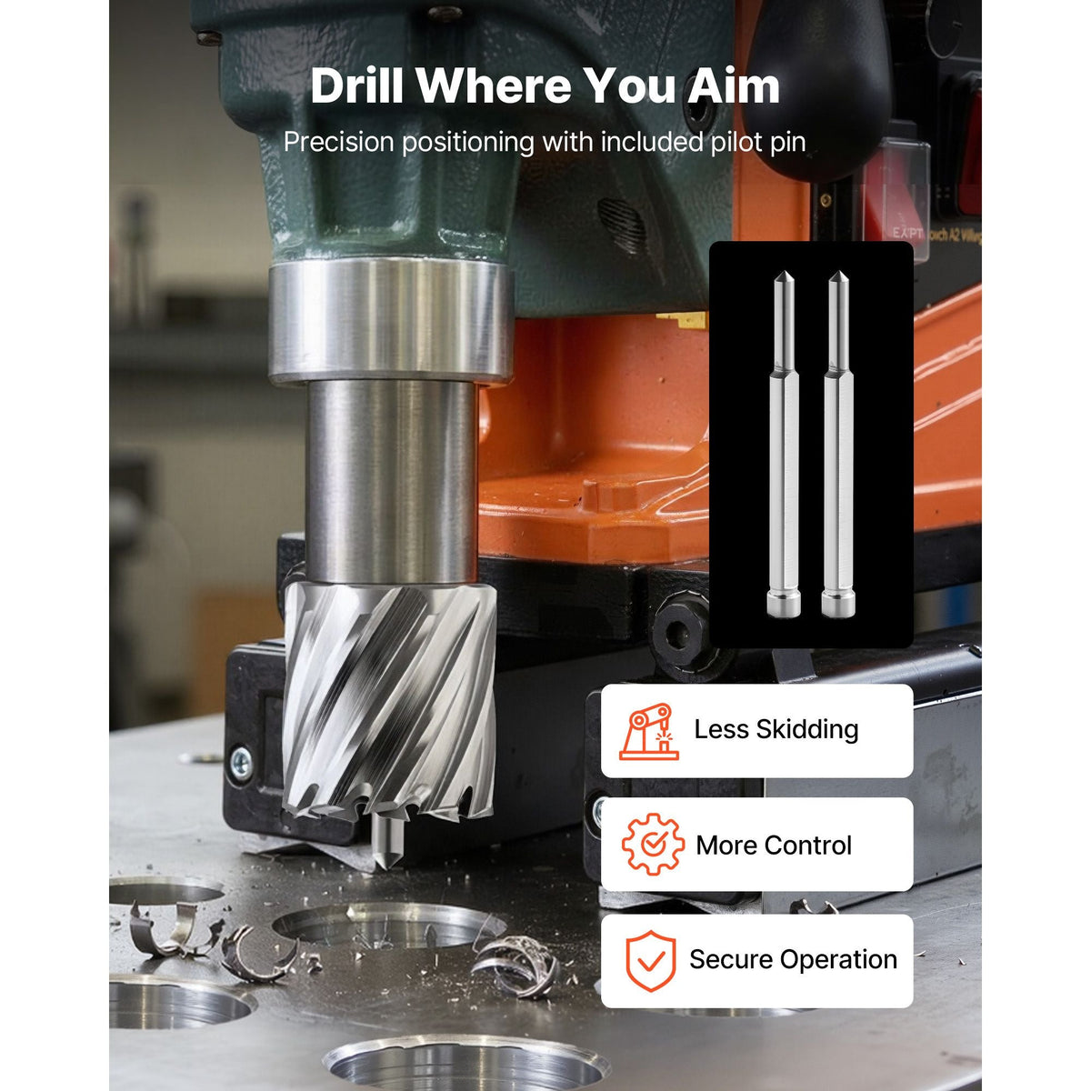 Annular Cutter Set, 16 pcs Weldon Shank Mag Drill Bits Kit, 1" Cutting Depth, 7/16" to 1-3/8" Cutting Diameter, HSS, 14 Drill Bits with 2 Pilot Pins, Plastic Case, for Magnetic Drills, Steel