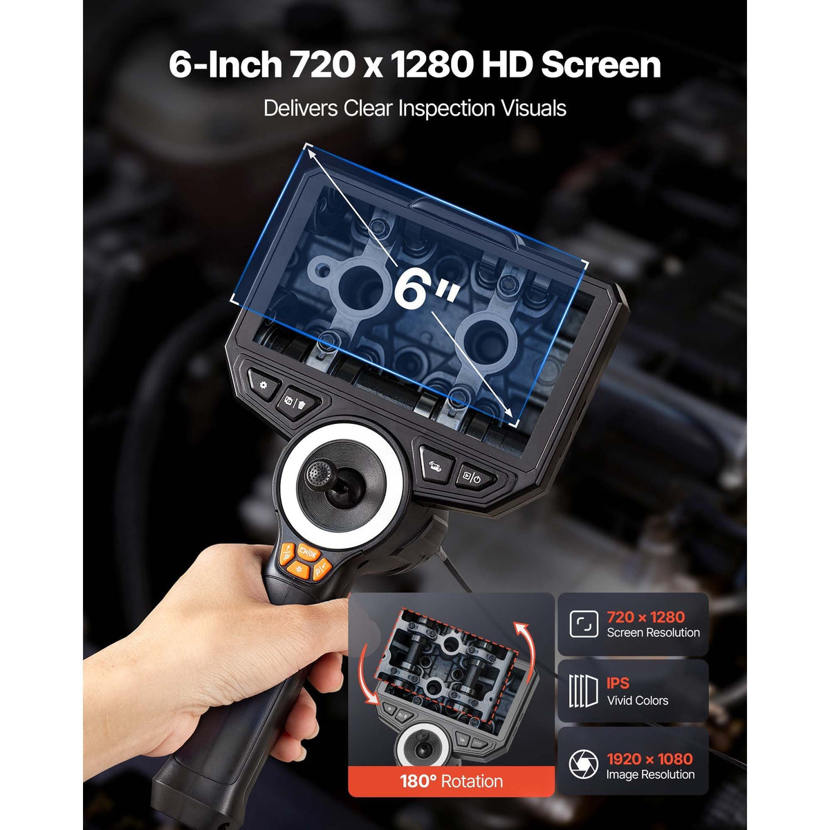 Articulating Borescope with 0.15" Ultra Slim Lens, 4-Way 360° Articulated Endoscope Camera with Light, 6" HD IPS Screen, 8X Zoom, 7000mAh Inspection Camera for Auto & Tight Mechanical Spaces