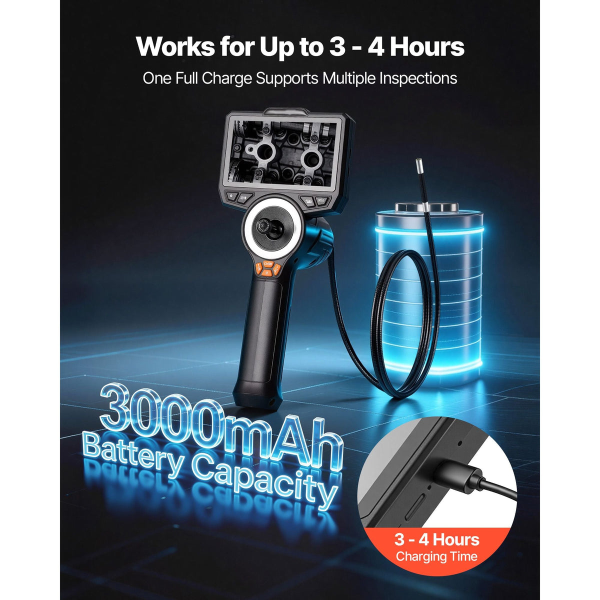 Articulating Endoscope with Light, 4-Way 360° Articulated Borescope, 0.24" Slim Lens 1920 x 1080, 4.5" HD IPS Screen, 8X Zoom Inspection Camera for Auto, Mechanical Equipment (4.9FT Snake Cable)
