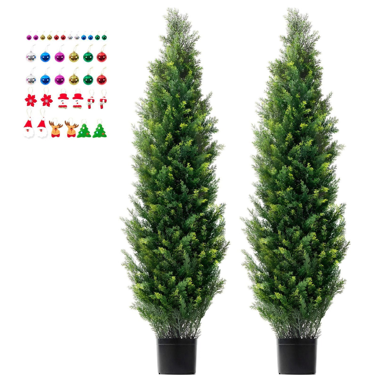 Artificial Cedar Topiary Tree, 60 inch Tall (2 Pieces), with Extra Leaves & Pot Faux Evergreen Fake Pine Cypress Trees Plant, UV Rated Artificial Greenery Set for Home Decor Indoor/Outdoor