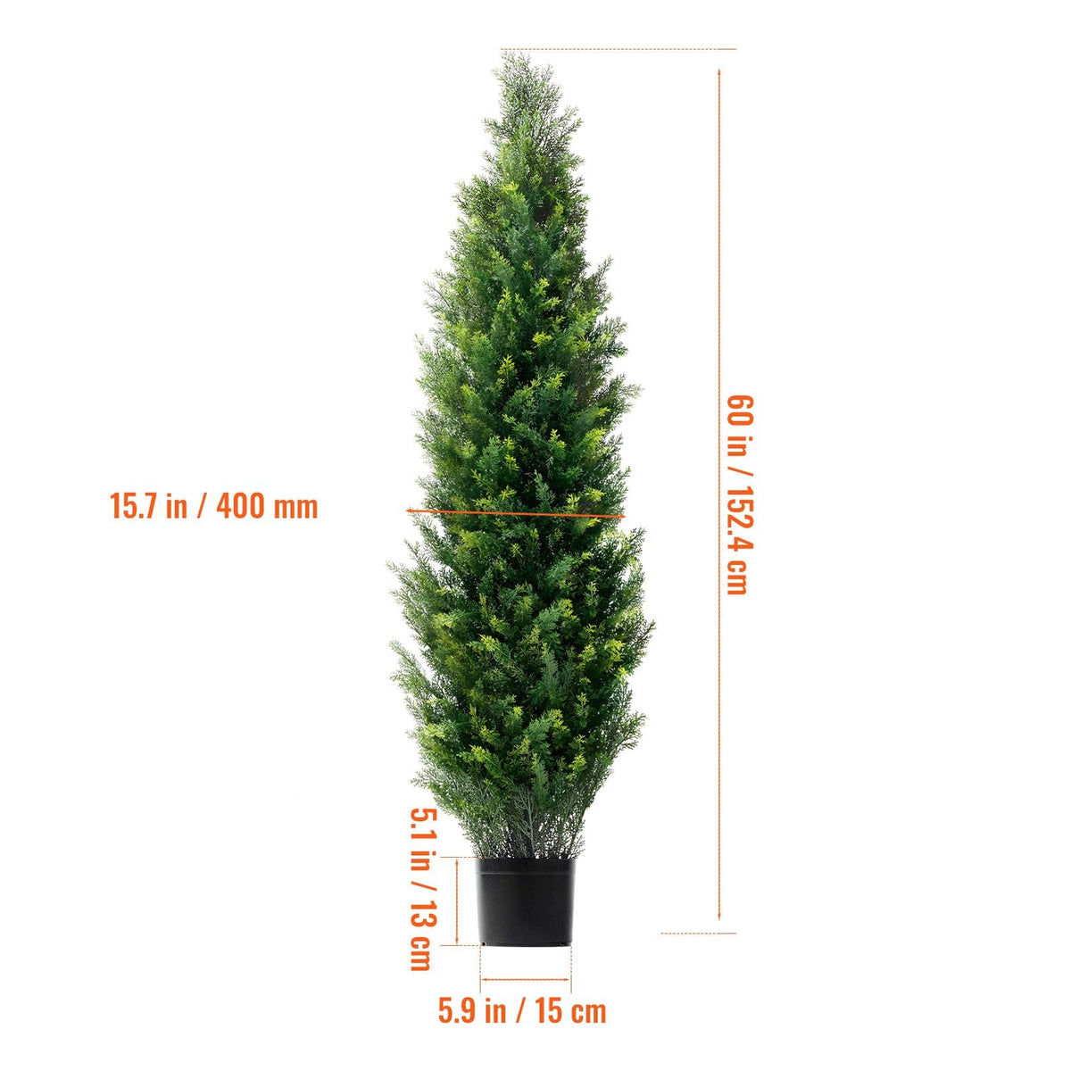Artificial Cedar Topiary Tree, 60 inch Tall (2 Pieces), with Extra Leaves & Pot Faux Evergreen Fake Pine Cypress Trees Plant, UV Rated Artificial Greenery Set for Home Decor Indoor/Outdoor