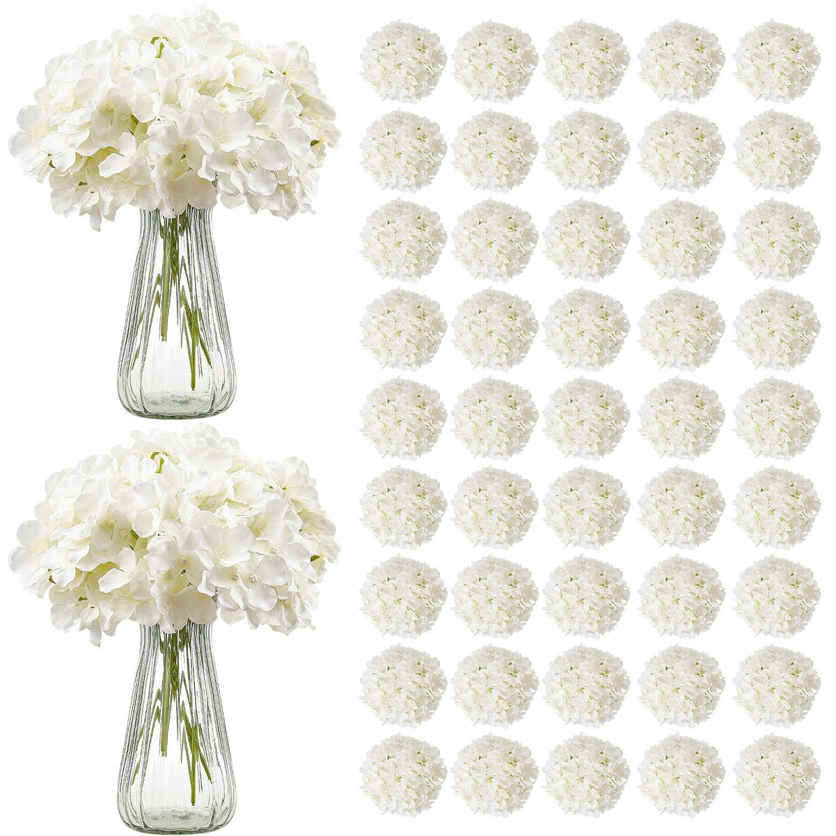 Artificial Flowers, 105 pcs Real Looking White Silk Fake Hydrangea Bulk, White Faux Bridal Shower with Stems for DIY Wedding Bouquets, Home Centerpieces Arrangements, Party Tables Decorations