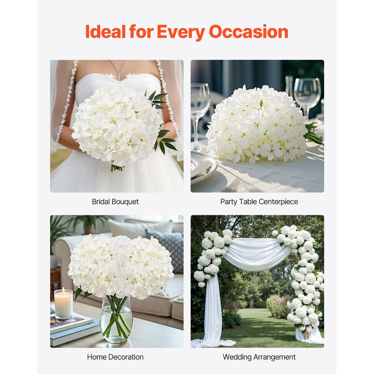 Artificial Flowers, 65 pcs Real Looking White Silk Fake Hydrangea Bulk, White Faux Bridal Shower with Stems for DIY Wedding Bouquets, Home Centerpieces Arrangements, Party Tables Decorations