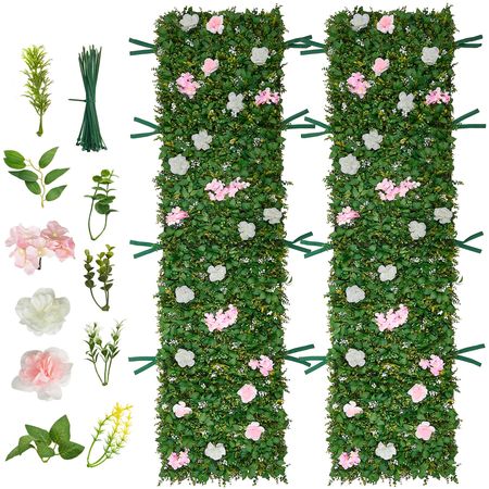 Artificial Luxury Flower Wall Backdrop, 2 PCS, Each Panel 2 x 8 ft, Gorgeous 3D Silk Floral Backdrop Pet Friendly, Easy Installation Flower Wall Panel for Wedding, Event, Party and Home Decor