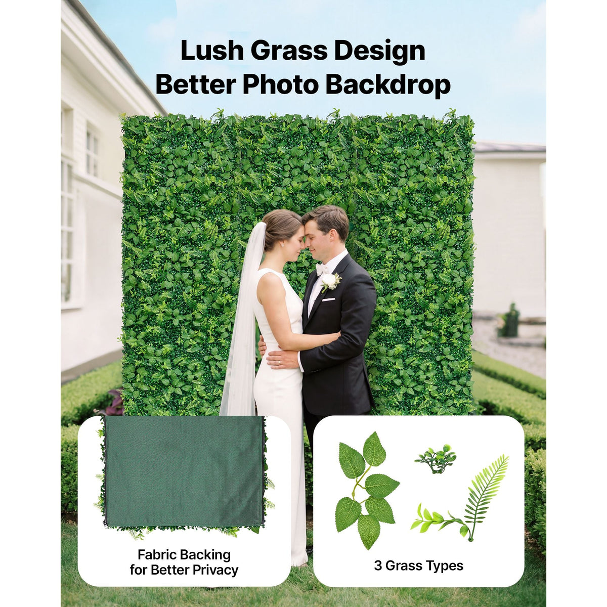 Artificial Plant Wall, 4 PCS, Each Panel 2 x 8 ft Artificial Boxwood Panels, Sun Protection Greenery Backdrop Privacy Hedge Fence, Fake Grass Screen for Wedding, Indoor, Outdoor Garden, Backyard