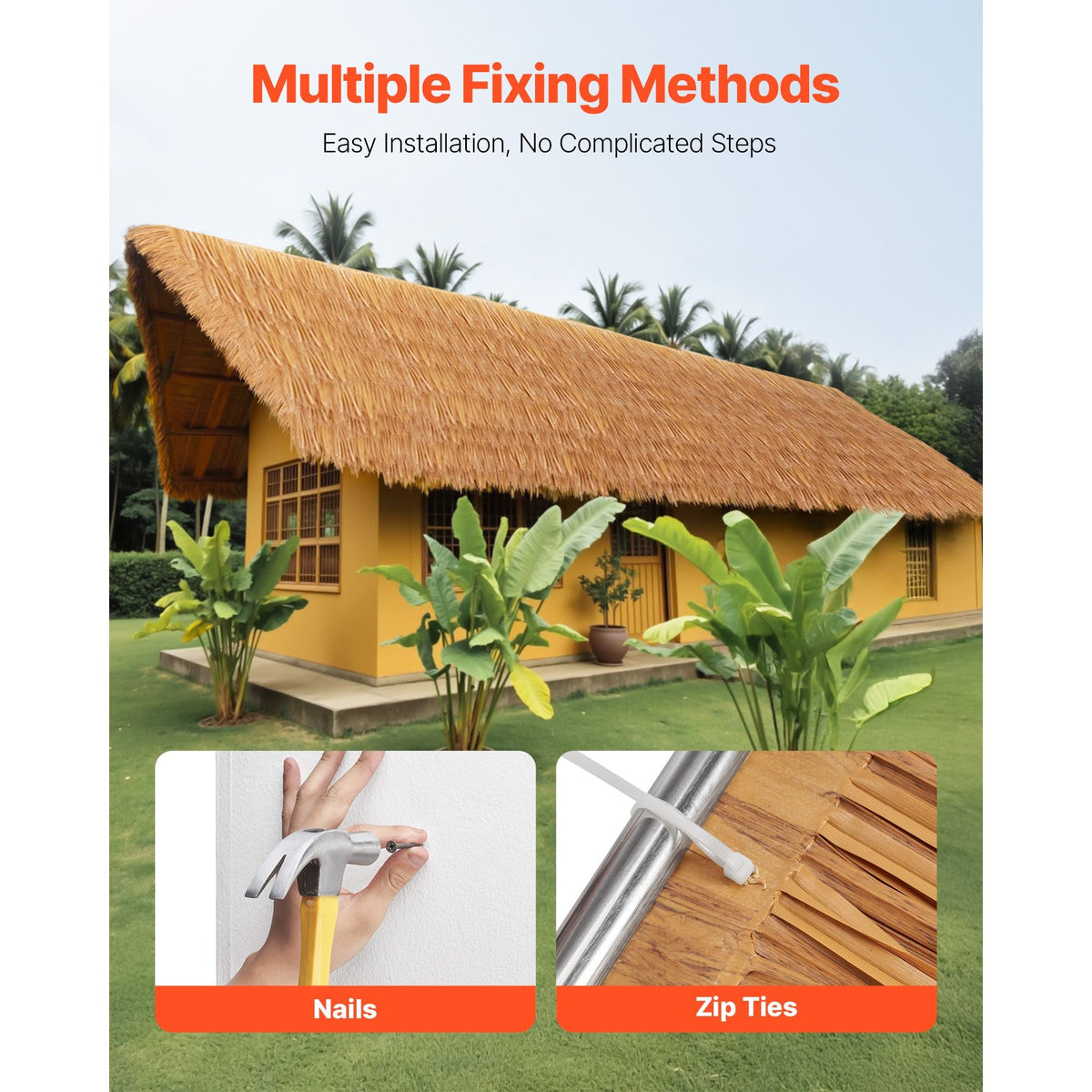 Artificial Thatch Grass Roof, 1.3 x 32.8 ft Mexican Style Tiki Bar Hut Skirt Thatch Roofing Roll, Waterproof & Fire-Resistant, Palapa Duck Blind Grass for Patio Pool Beach Hawaiian Party Décor
