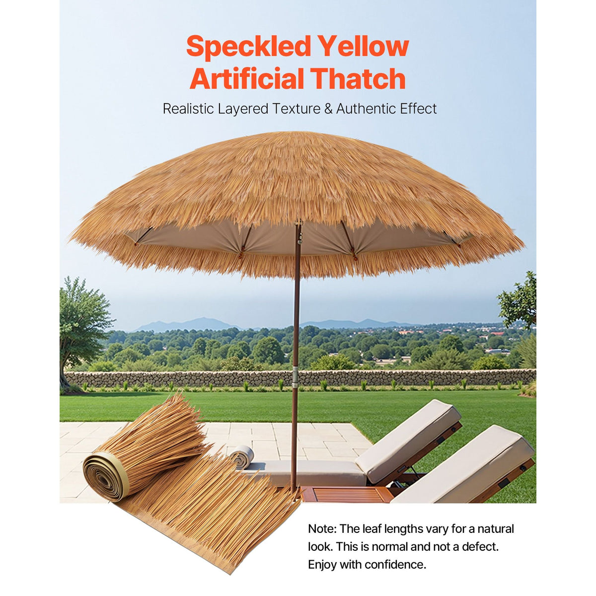 Artificial Thatch Grass Roof, 1.6 x 16.4 ft Mexican Style Tiki Bar Hut Skirt Thatch Roofing Roll, Waterproof & Fire-Resistant, Palapa Duck Blind Grass for Patio Pool Beach Hawaiian Party Décor