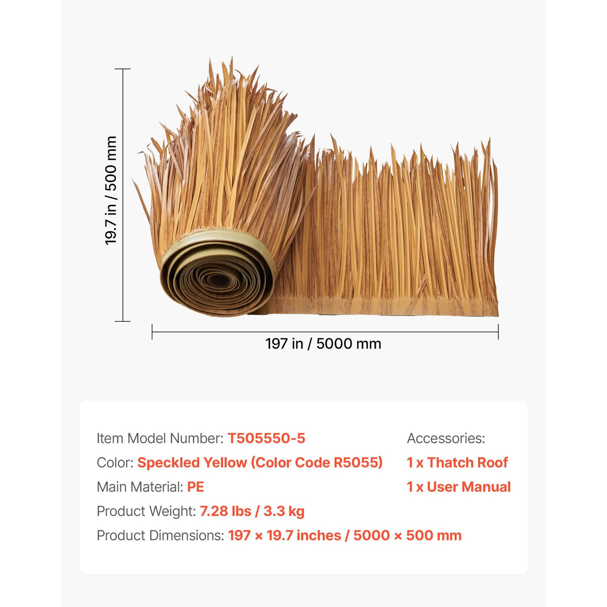 Artificial Thatch Grass Roof, 1.6 x 16.4 ft Mexican Style Tiki Bar Hut Skirt Thatch Roofing Roll, Waterproof & Fire-Resistant, Palapa Duck Blind Grass for Patio Pool Beach Hawaiian Party Décor