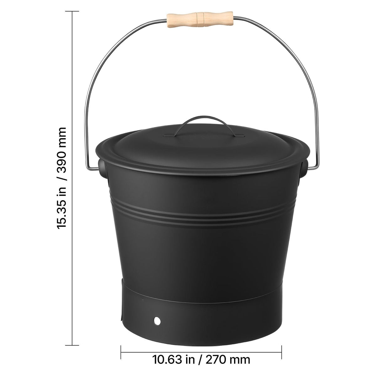 Ash Bucket, 4 PCS with Lid, Shovel, Broom and Gloves, Metal Fireplace Charcoal Bucket and Ash Can, 2.6 GAL Large Capacity for Fireplace, Fire Pits, Wood Burning Stoves, Indoor and Outdoor