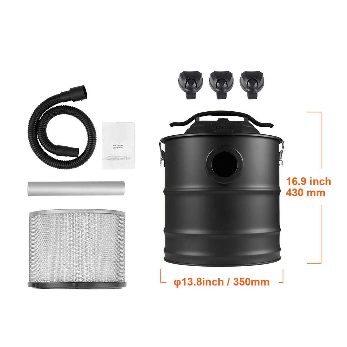 Ash Vacuum Cleaner, 5 Gallon with 1200W Powerful Suction, Fireplace Vacuum with Reverse Suction, 16.4 ft Power Cable, 16 Kpa Max. Vacuum, for Fireplaces, Pellet Stoves, Wood Stove, Log Burner