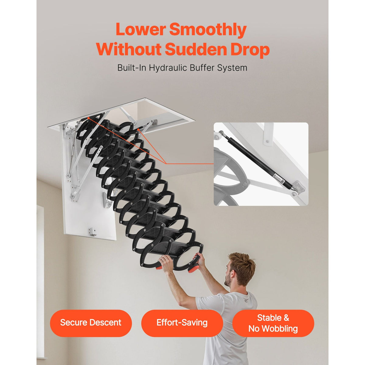 Attic Ladder, 660LBS/299.4KG Capacity, Fits 10.5 to 11 ft Ceiling Height and 39.4 x 27.5 inch Opening Size, Alloy Steel Pull-Down Retractable Ceiling Stair with Pulling Rod for Attic Loft Roof