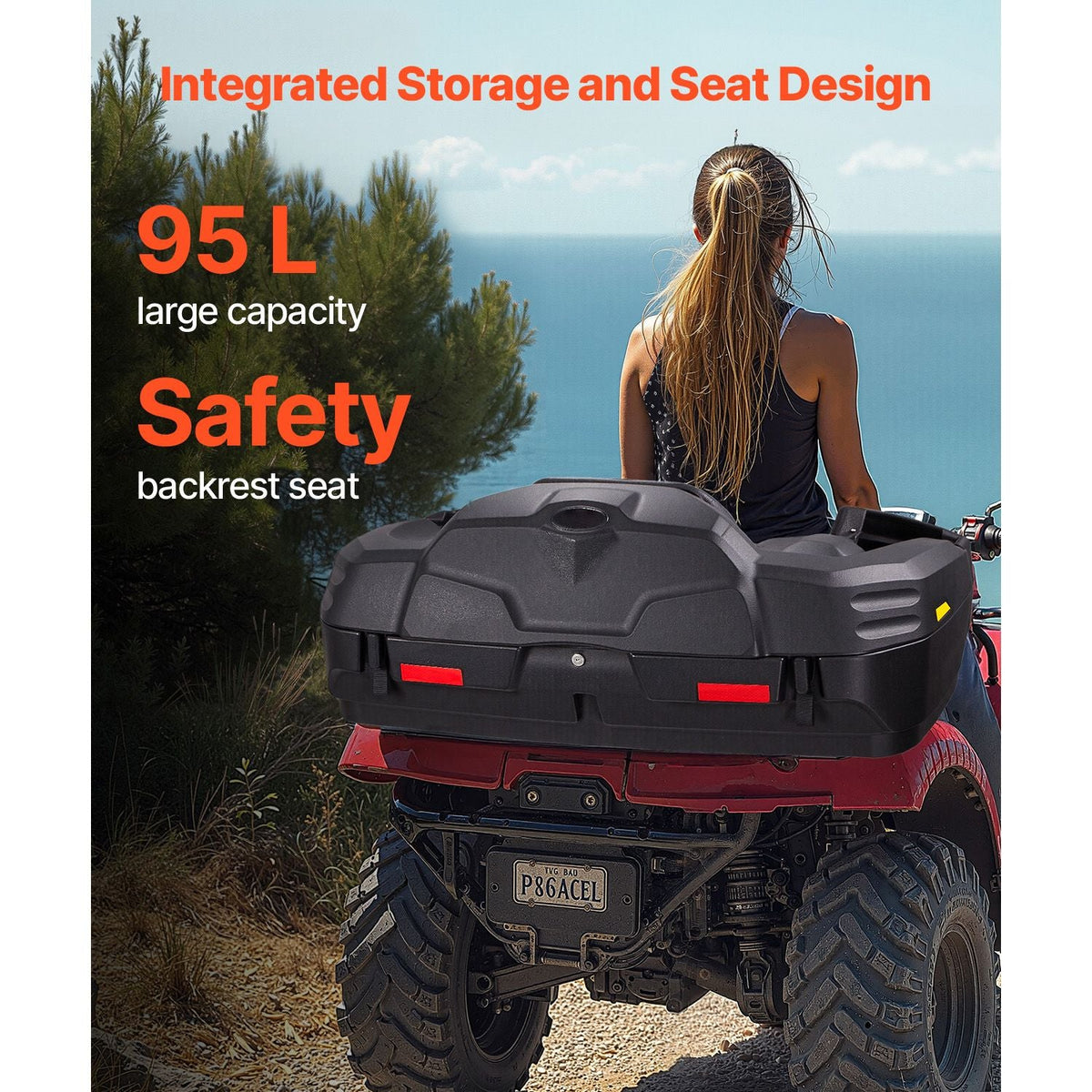 ATV Rear Storage Box and Lounger, 95L ATV Cargo Box with Seat & Backrest, Waterproof LLDPE & Lockable Lounger Storage Box Fit Most ATVs with Rear Rack, Compatible with ATV, UTV, Can-Am Vehicles