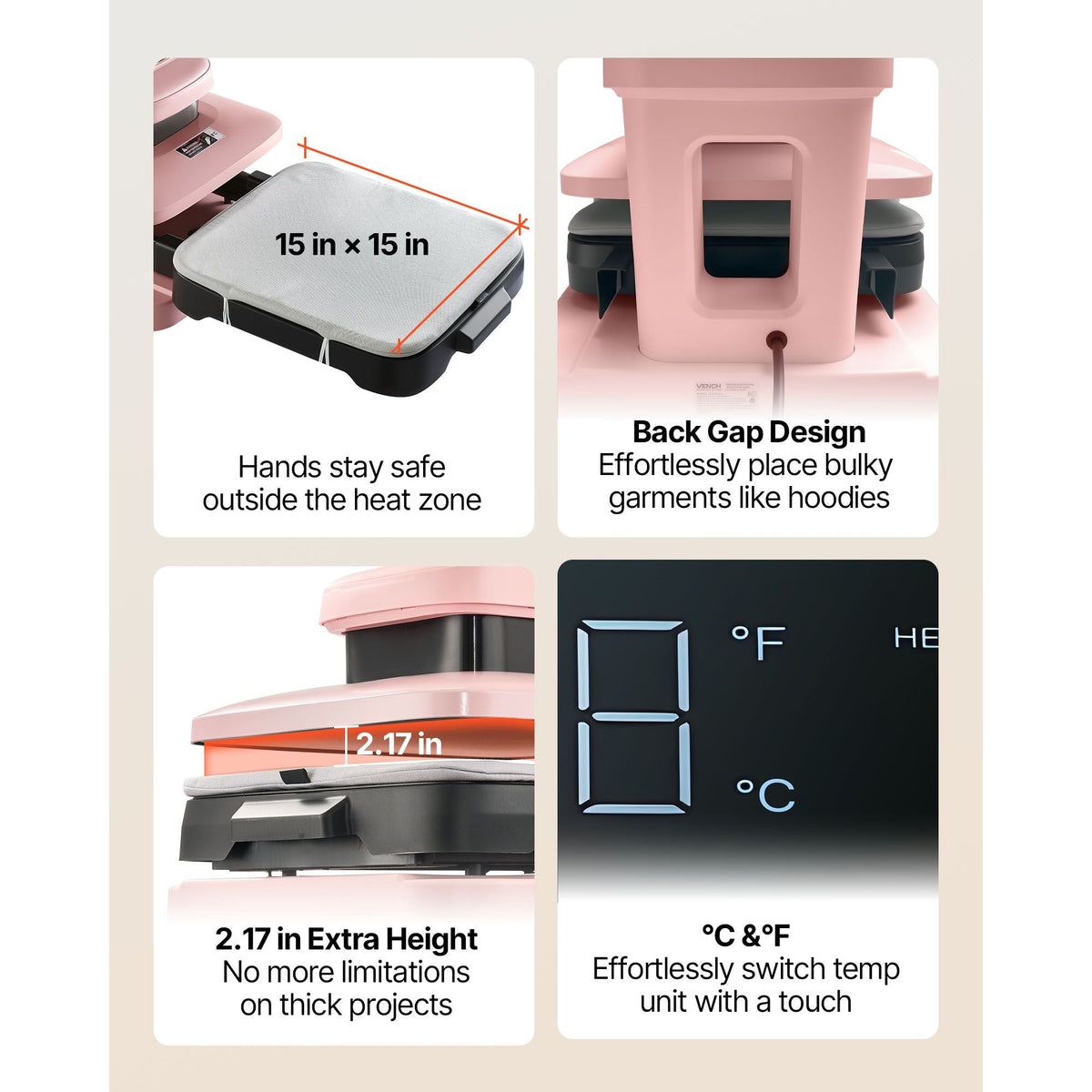 Auto Heat Press Machine, 15 x 15 inch, T-Shirt Press Machine with Auto Release and Adjustable Pressure, Digital Display, Rapid Heating, for Sublimation, Vinyl, Heat Transfer Projects, Pink